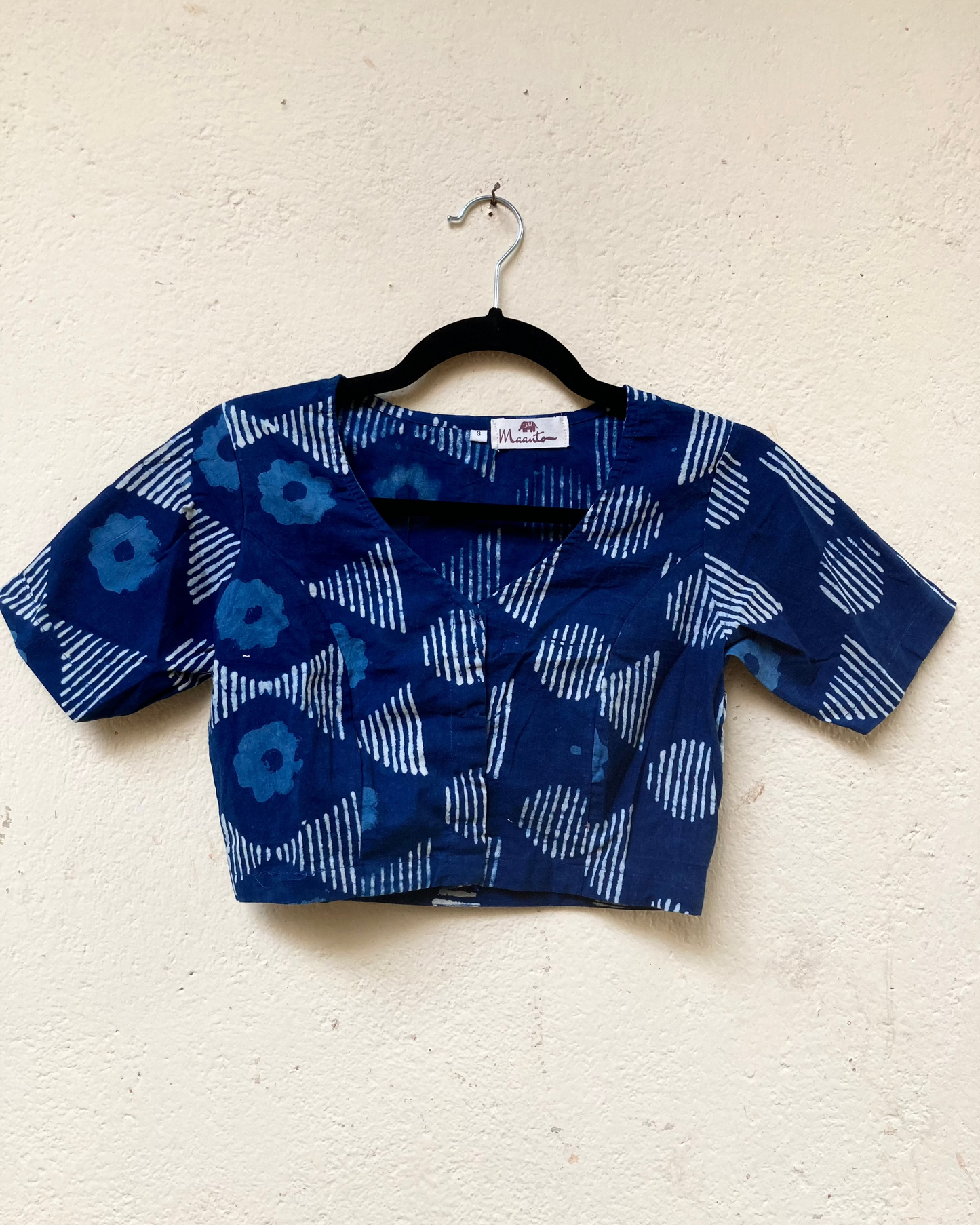 Dark Blue Block Printed Cotton Blouse