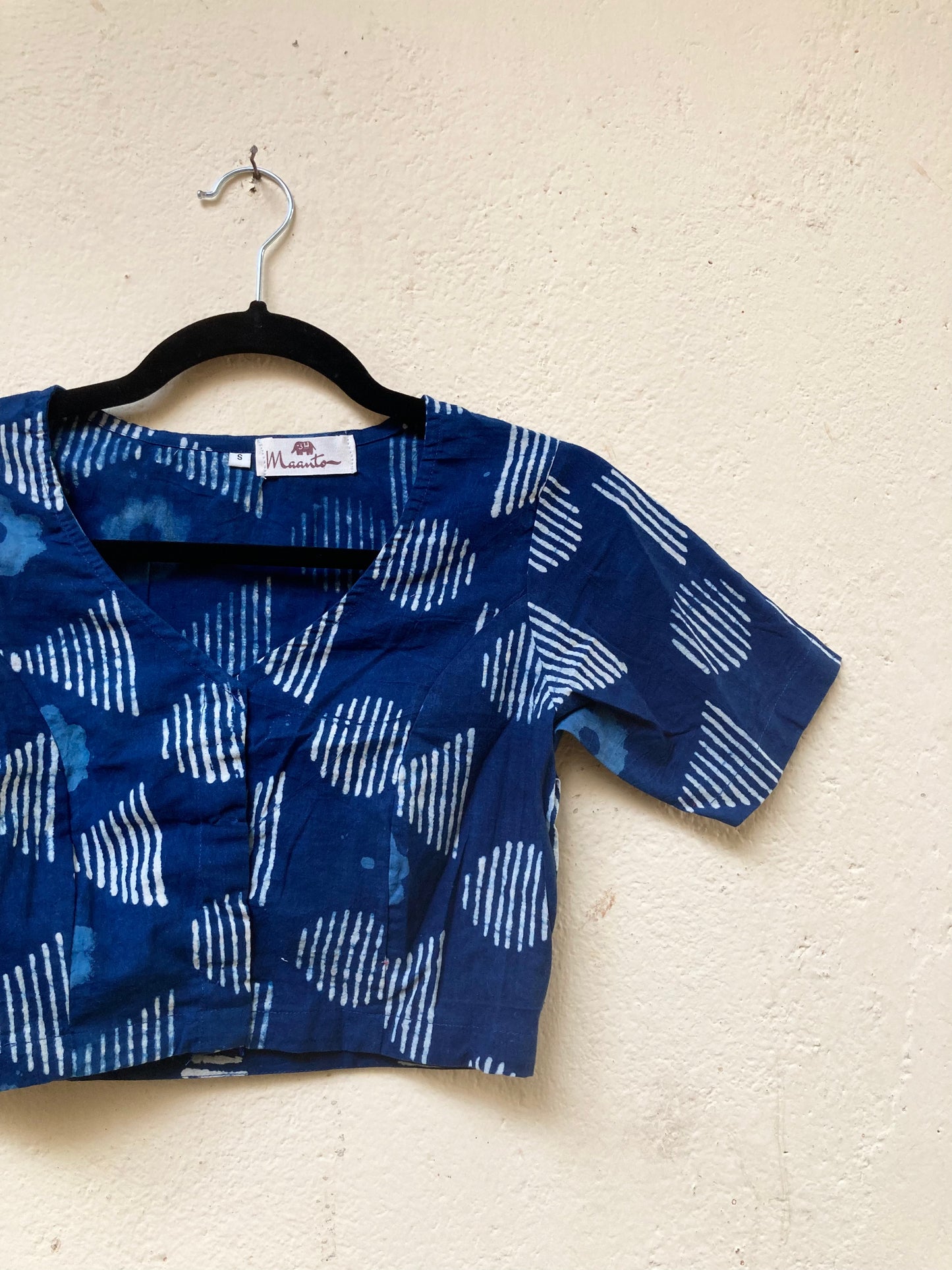 Dark Blue Block Printed Cotton Blouse