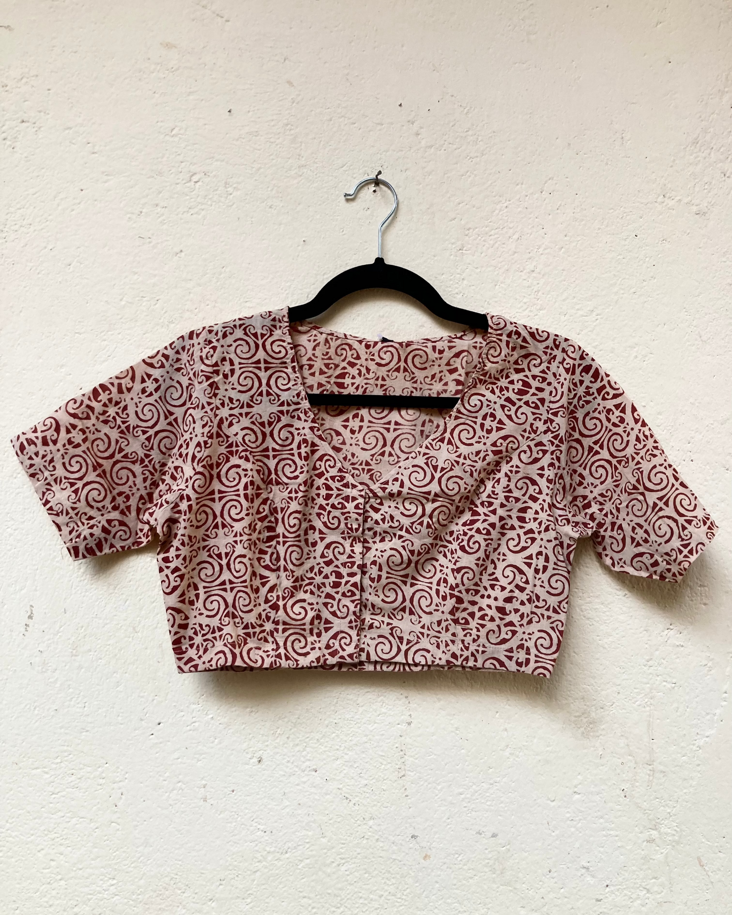 Cream Block Printed Cotton Blouse