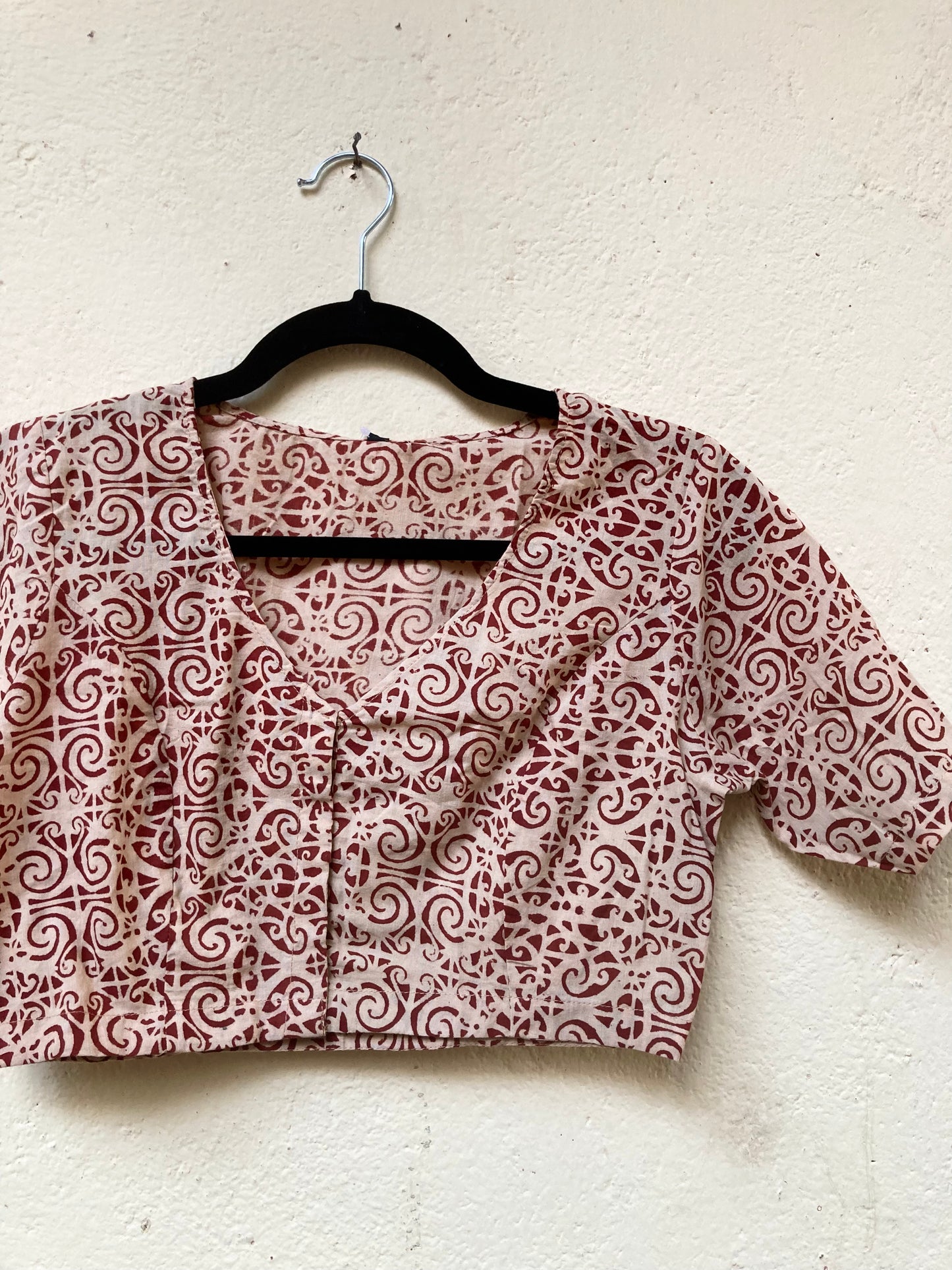Cream Block Printed Cotton Blouse