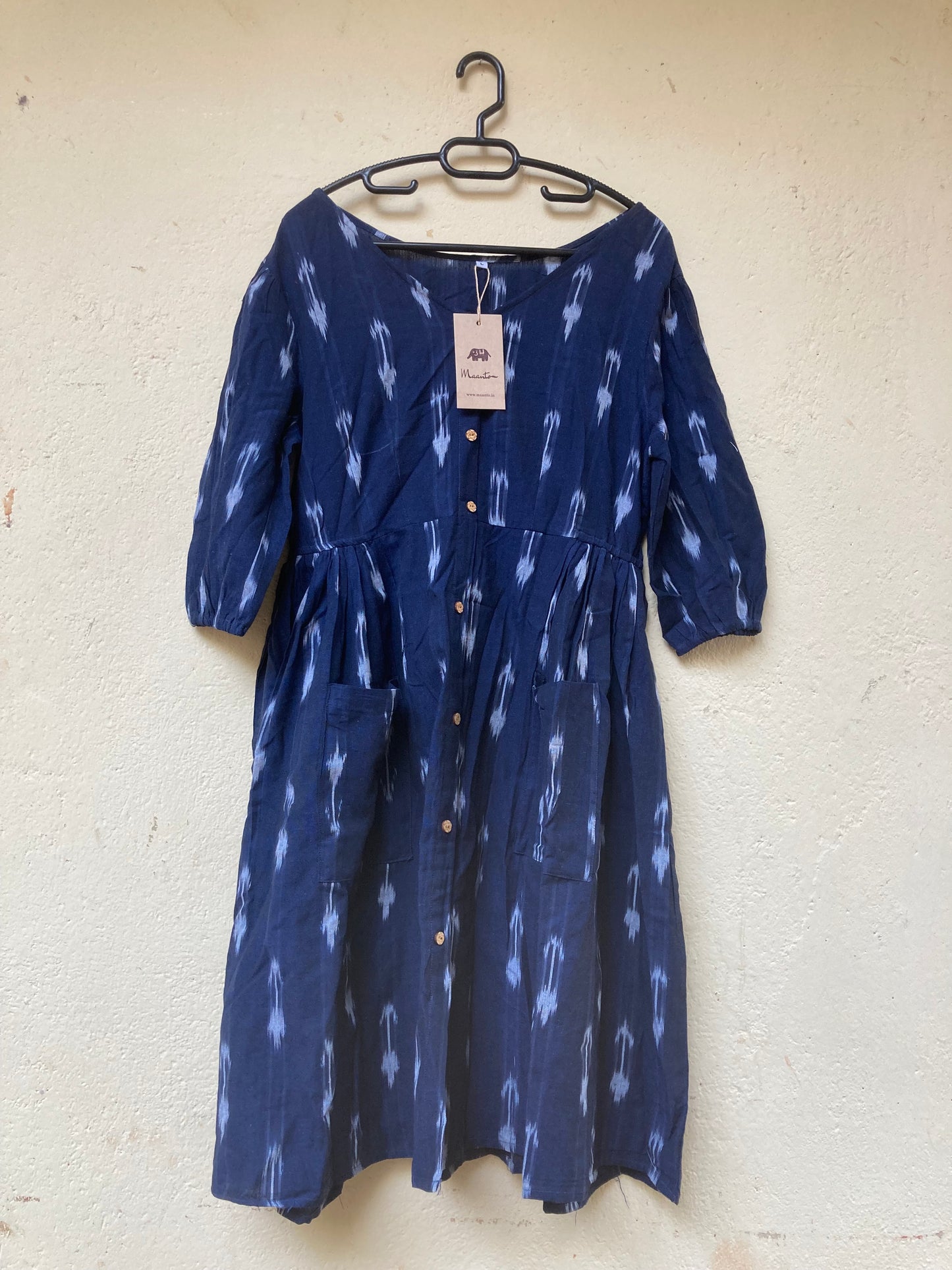 Navy Blue short Ikkat Dress