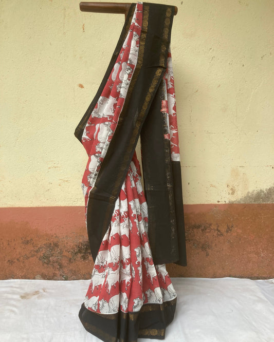 Red And Black Sungudi Saree