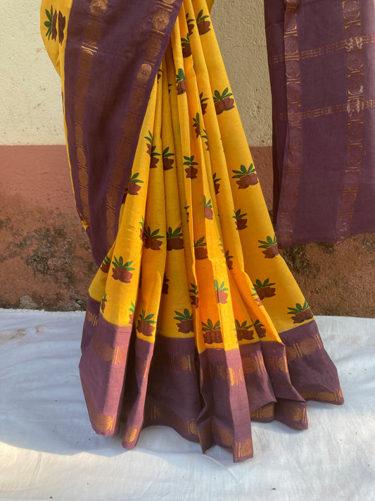 Turmeric Yellow Sungudi Saree