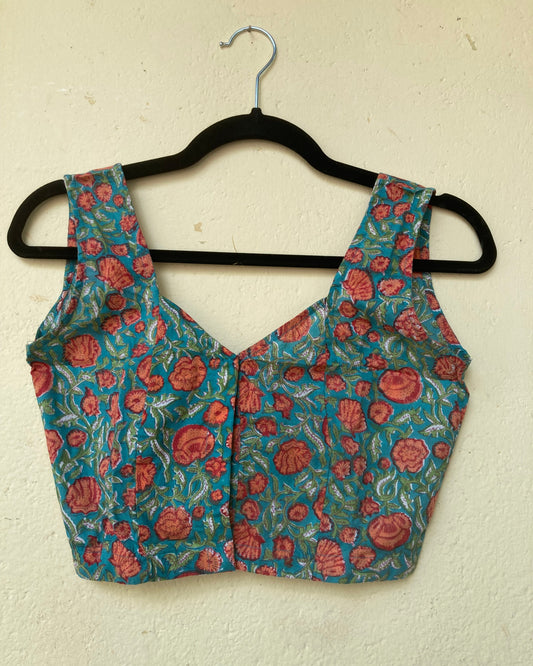 Light Green Block Printed Cotton Blouse