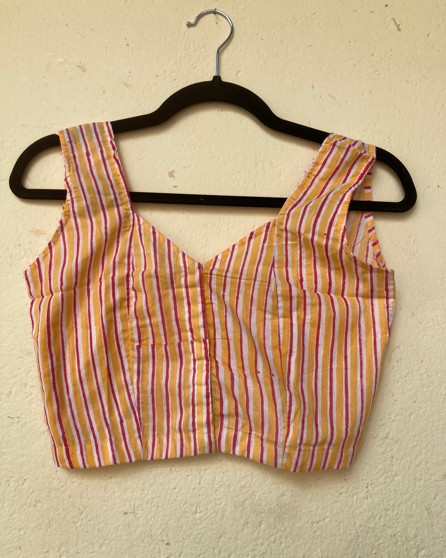 Orange Line Block Printed Cotton Blouse