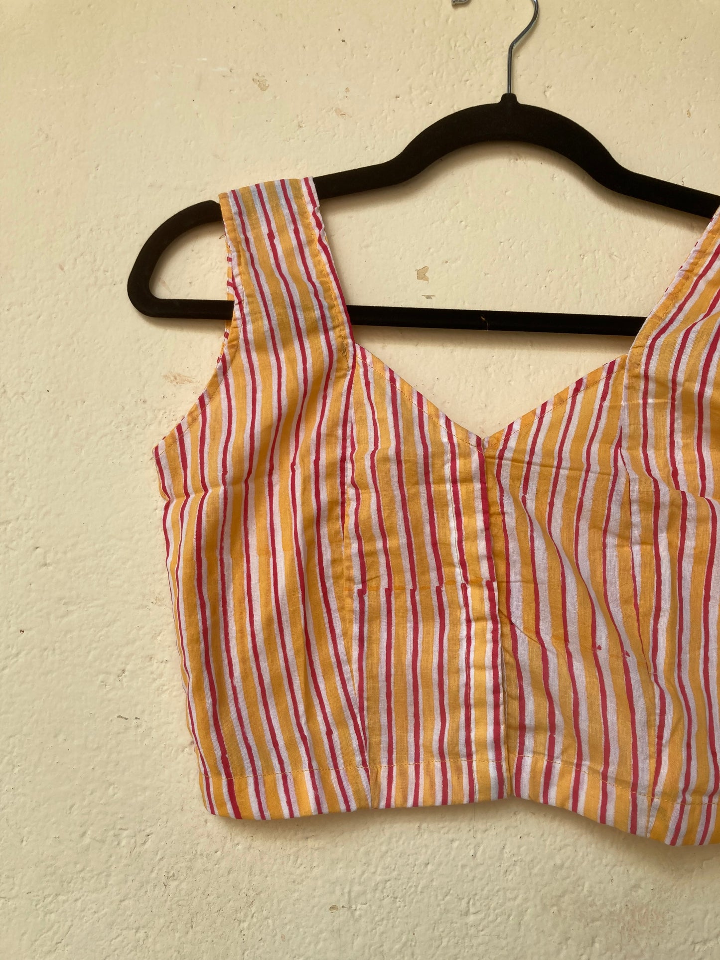 Orange Line Block Printed Cotton Blouse