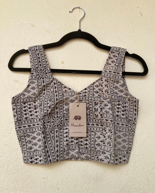 White Block Printed Cotton Blouse