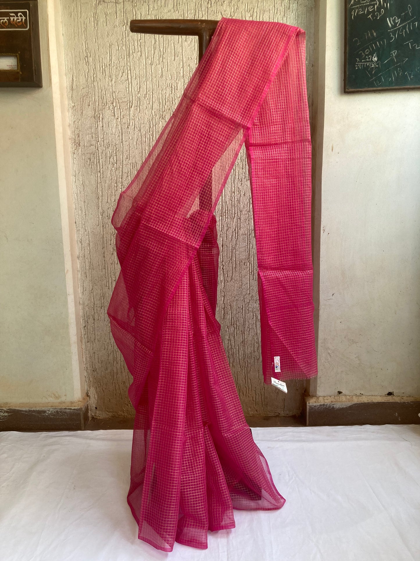 Hot Pink Plain Kota Doria Saree