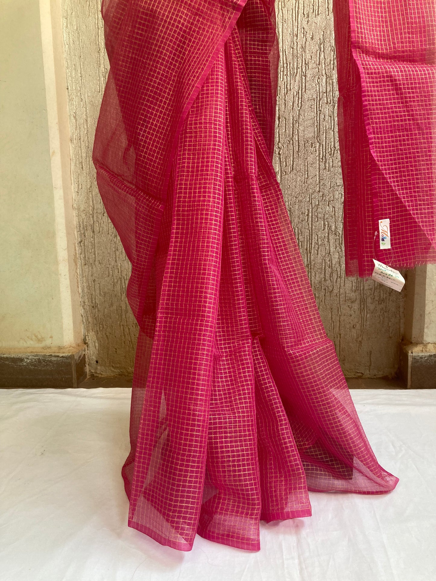 Hot Pink Plain Kota Doria Saree