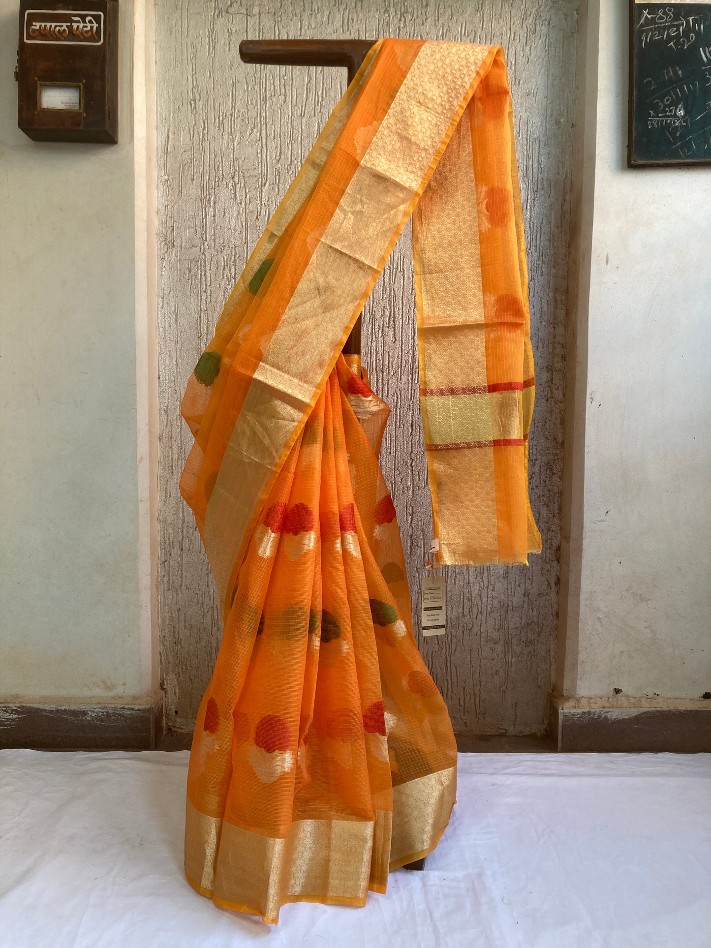 Carrot Zari Kota Doria Saree