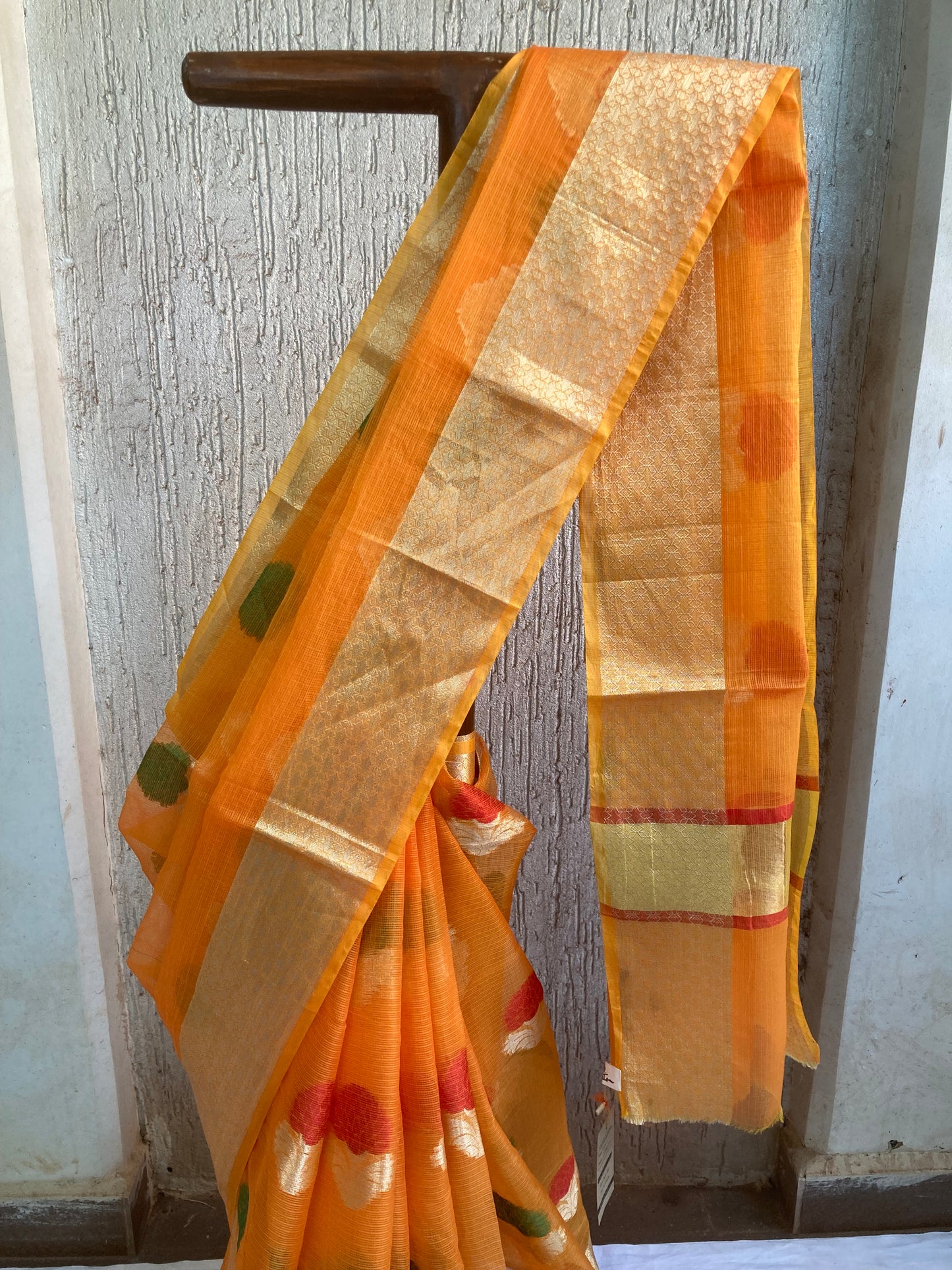 Carrot Zari Kota Doria Saree