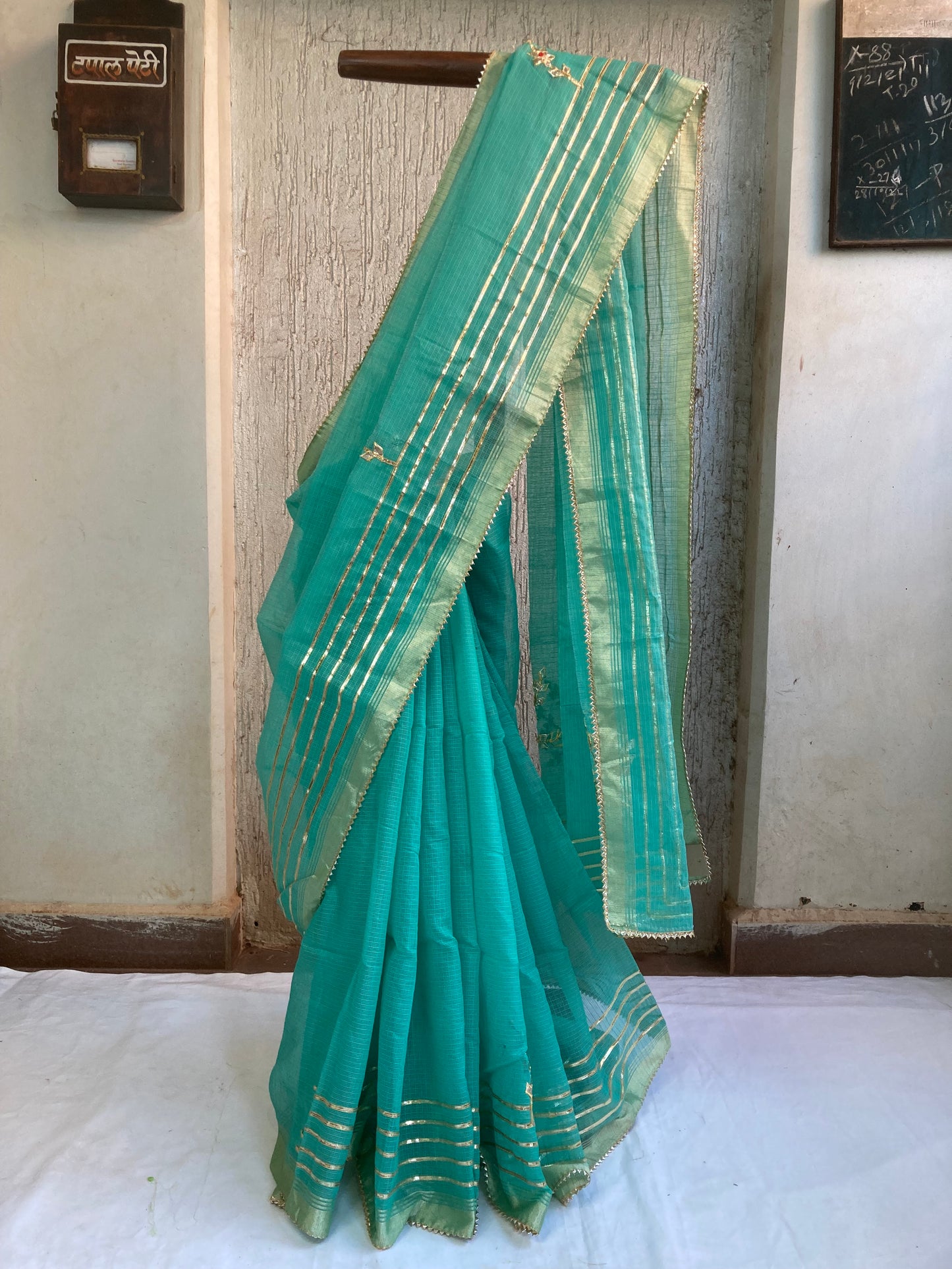 Islamic Green Gotapatti Kota Doria Saree