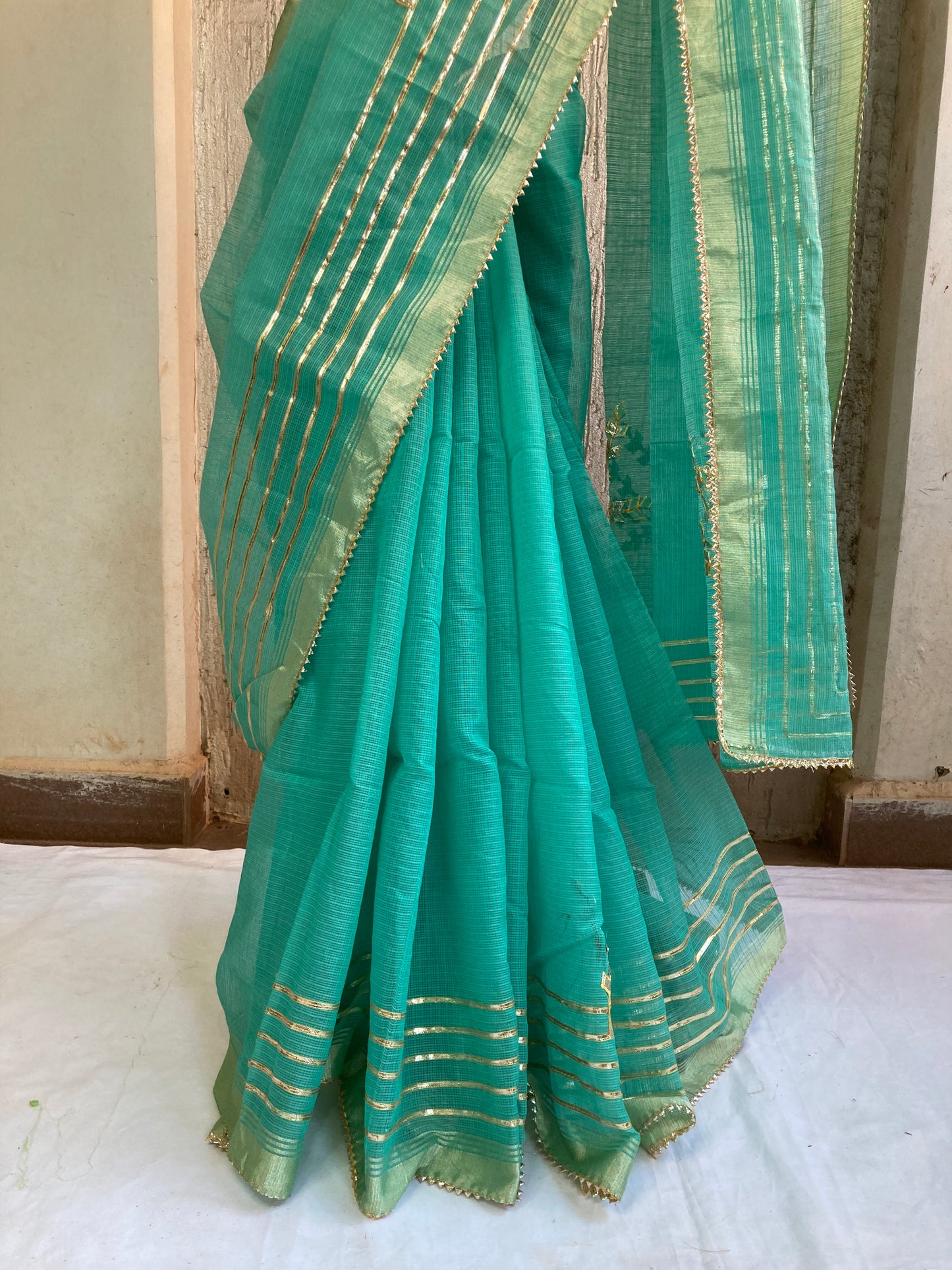 Islamic Green Gotapatti Kota Doria Saree