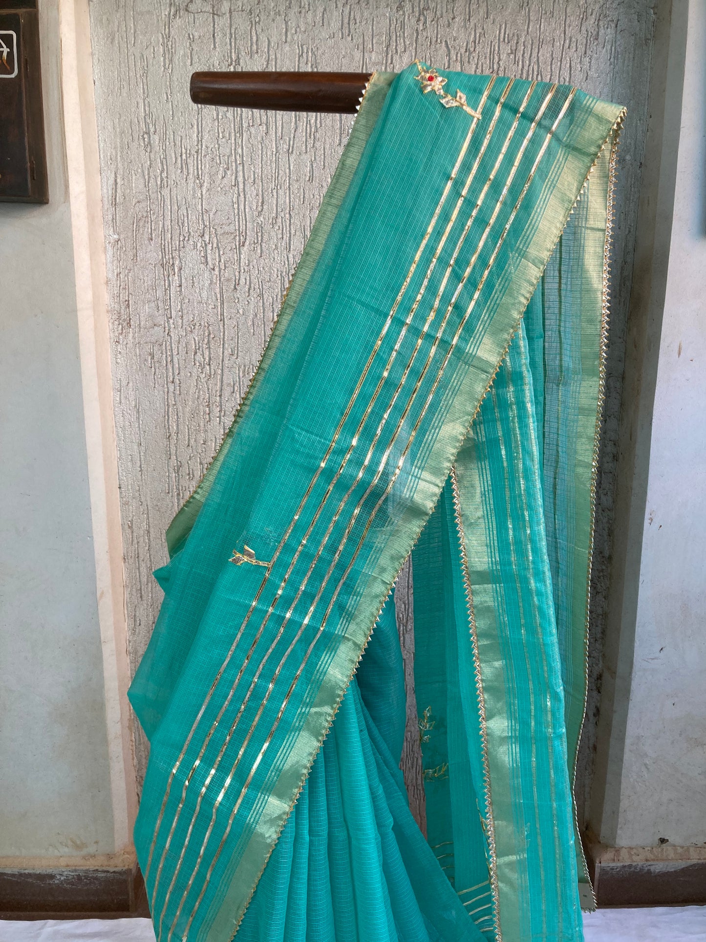 Islamic Green Gotapatti Kota Doria Saree