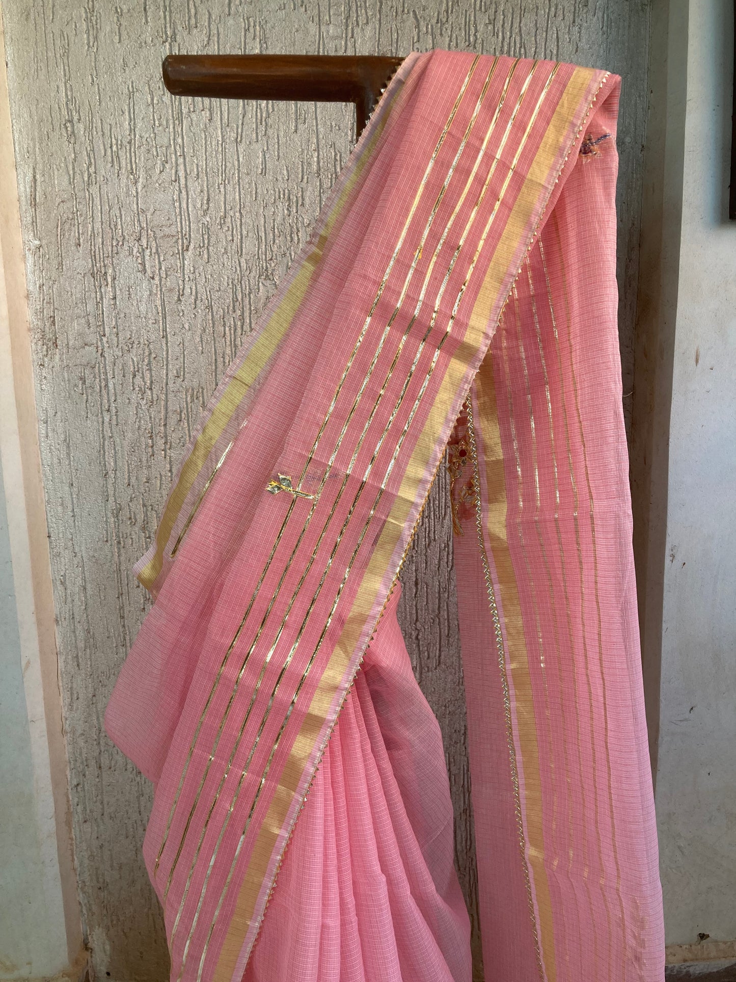 Peach Gotapatti Kota Doria Saree