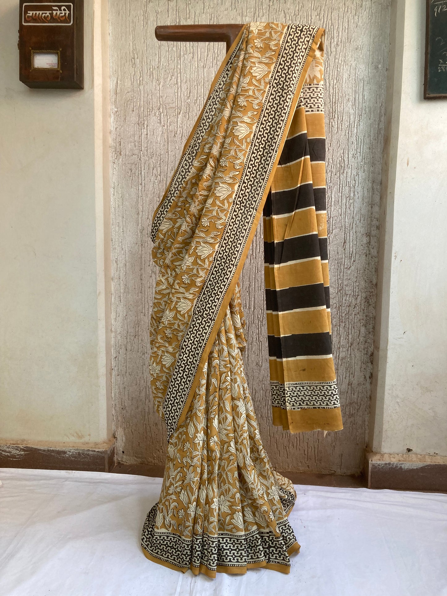 Goldenrod Block Printed Cotton Saree