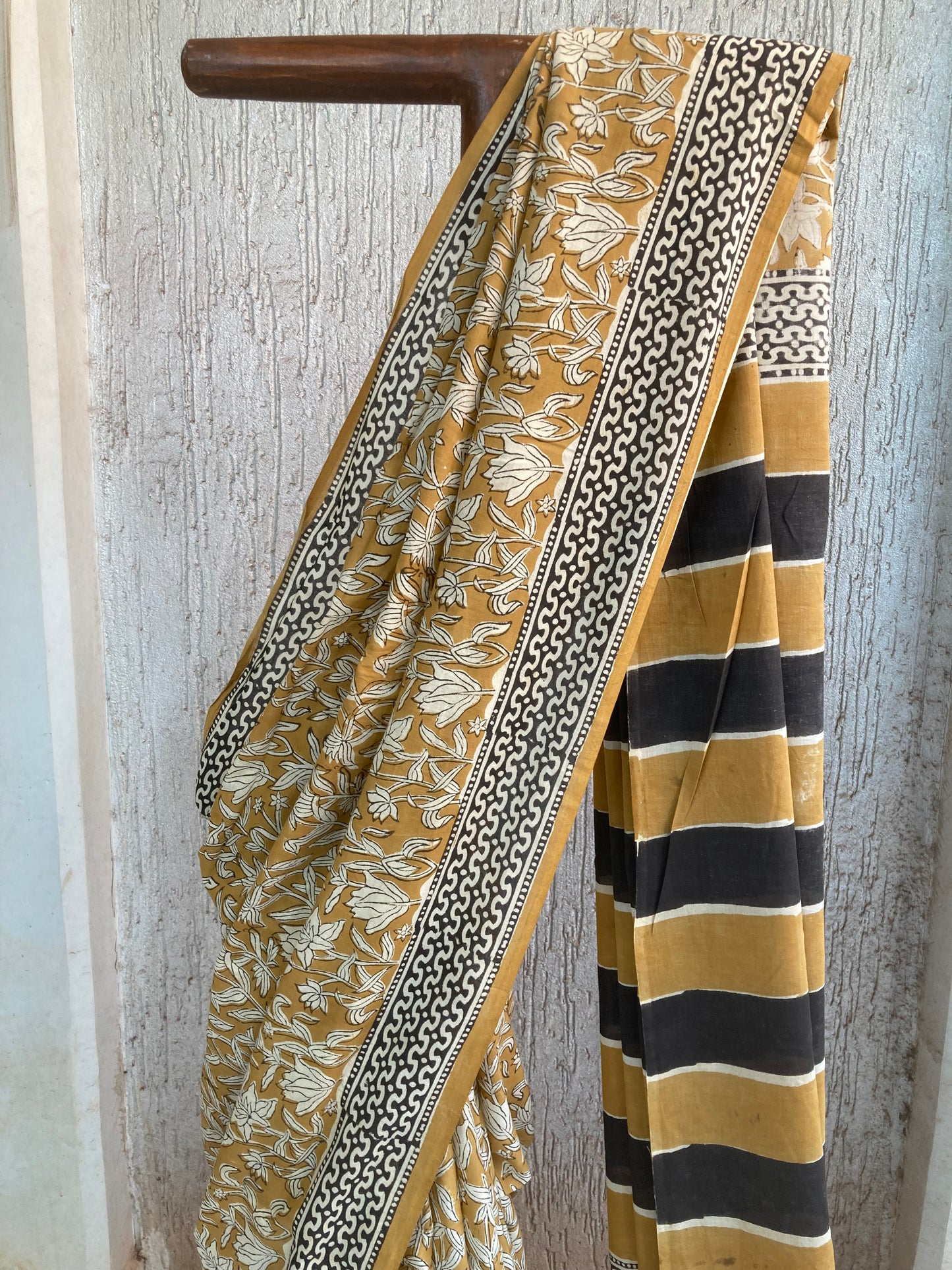 Goldenrod Block Printed Cotton Saree