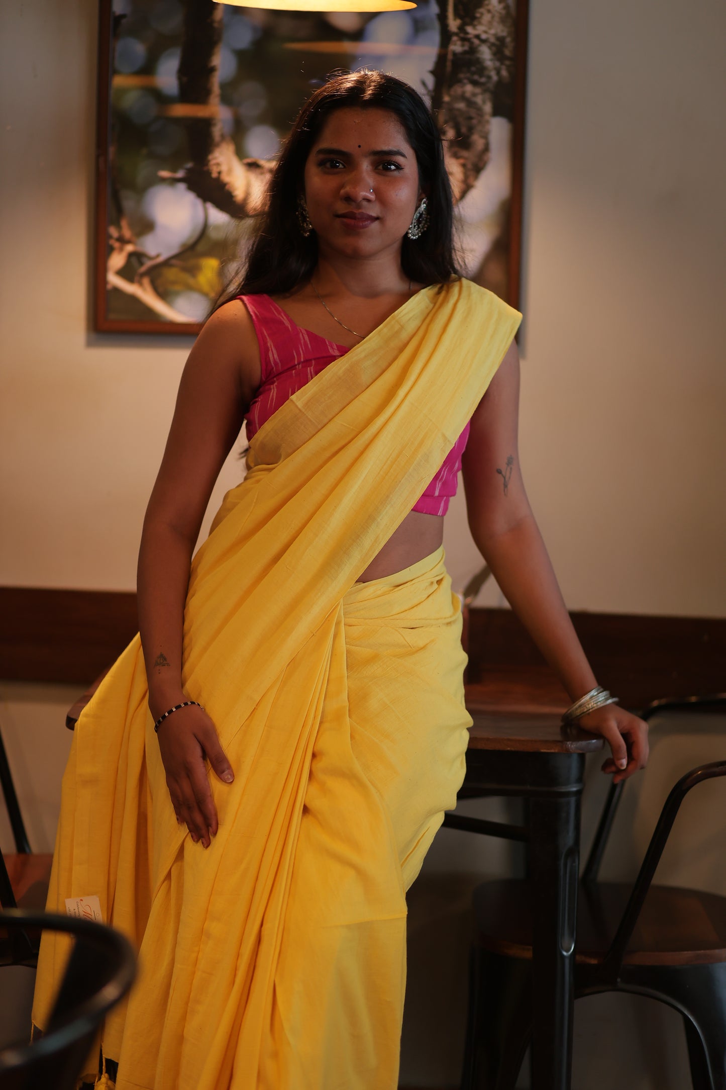 Yellow Mul Cotton Saree