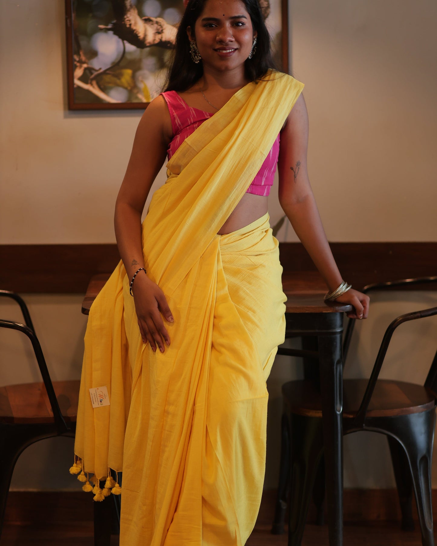 Yellow Mul Cotton Saree