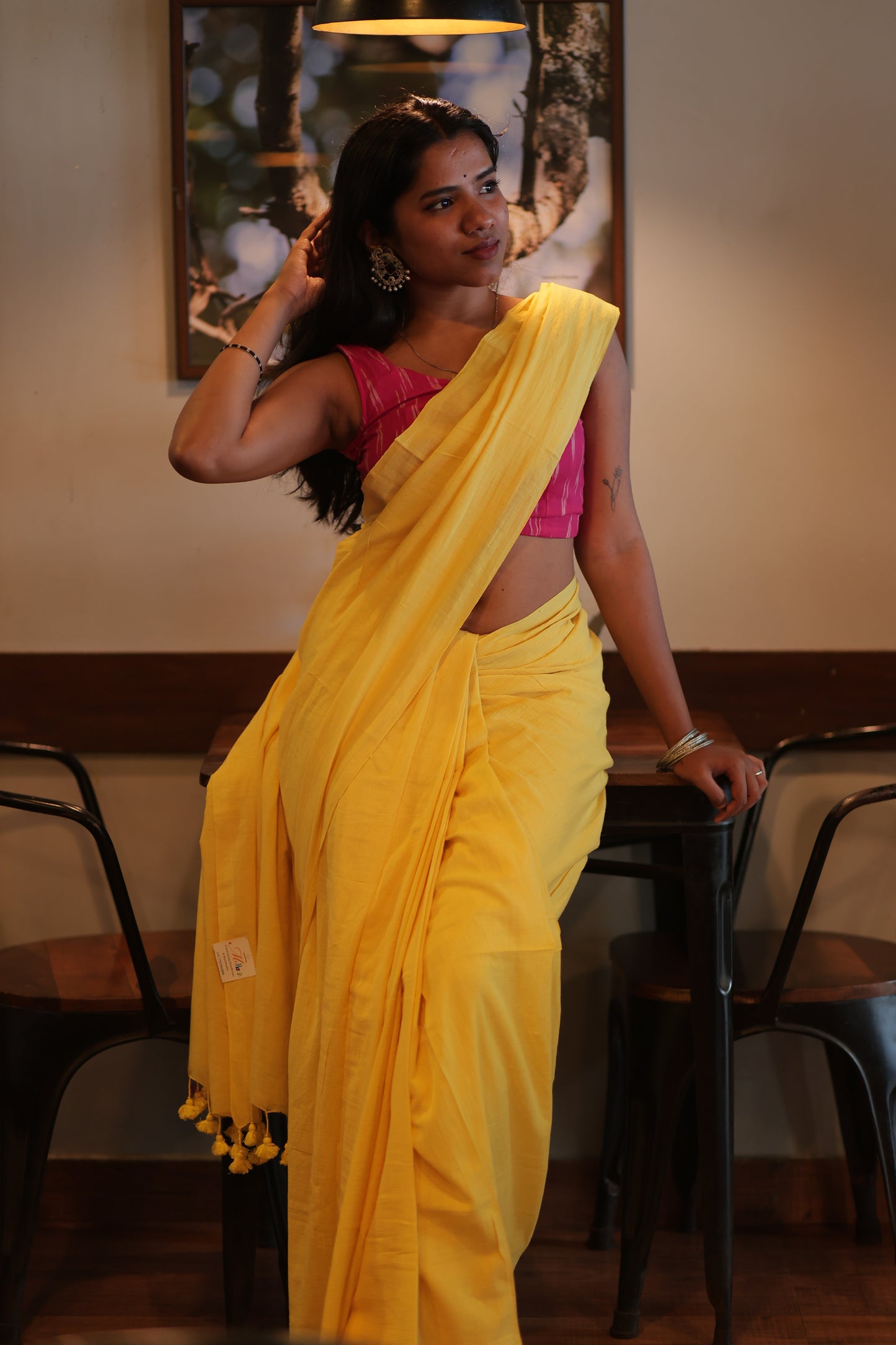 Yellow Mul Cotton Saree