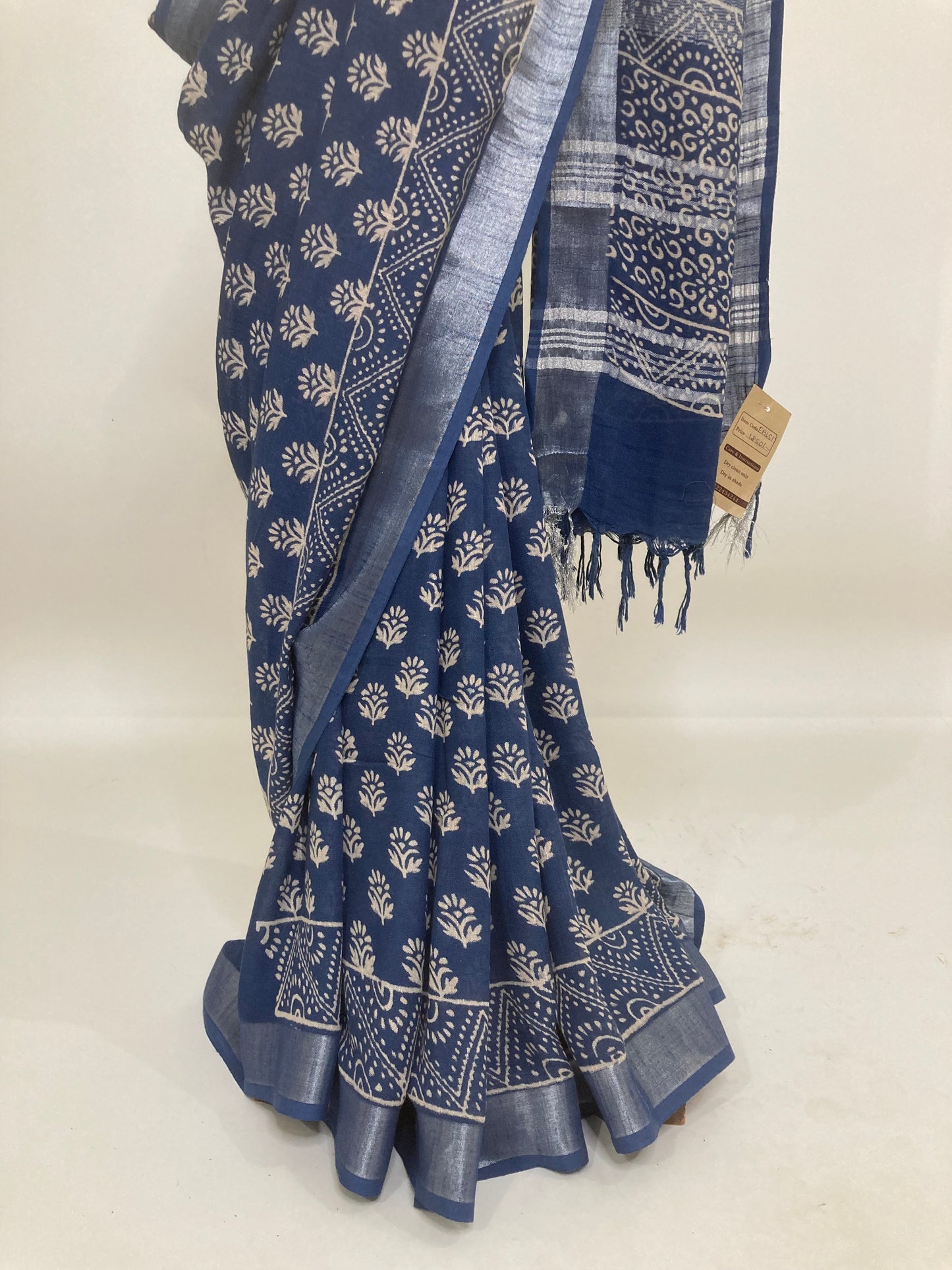 Indigo Slub Linen Saree
