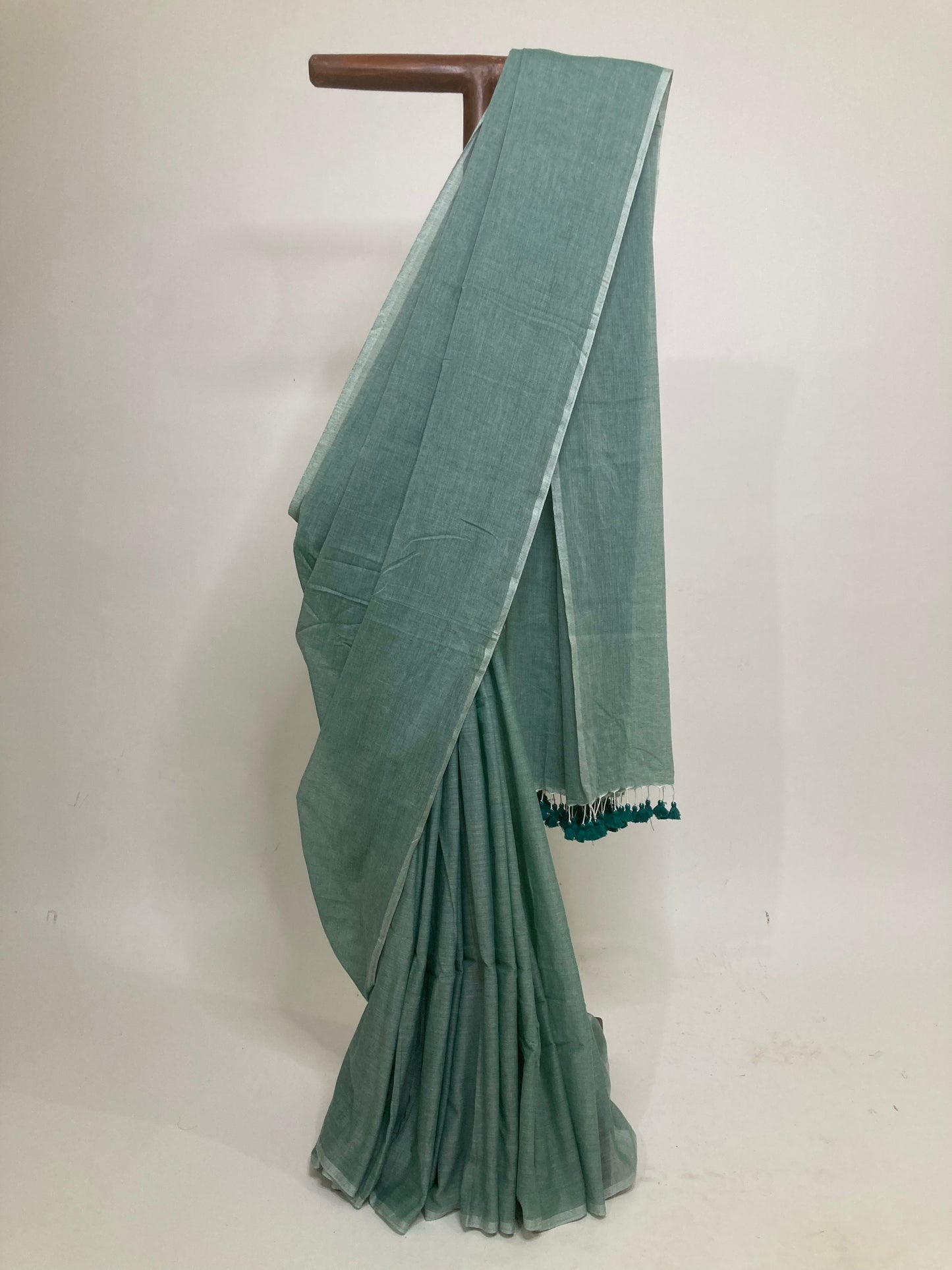 Cyan Green Mul Cotton Saree