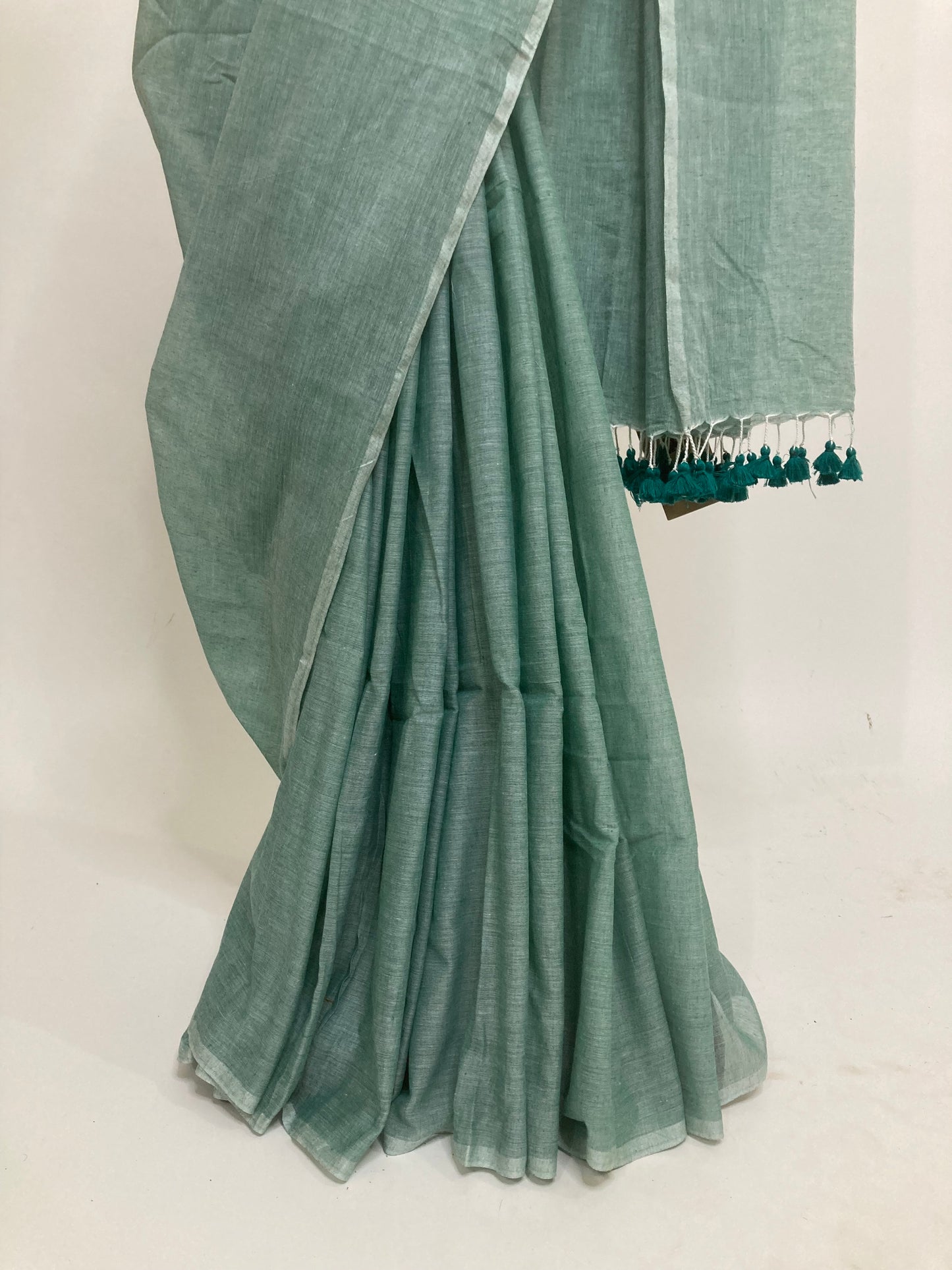 Cyan Green Mul Cotton Saree