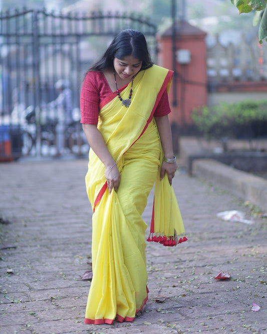Canary Yellow Mul Cotton Saree