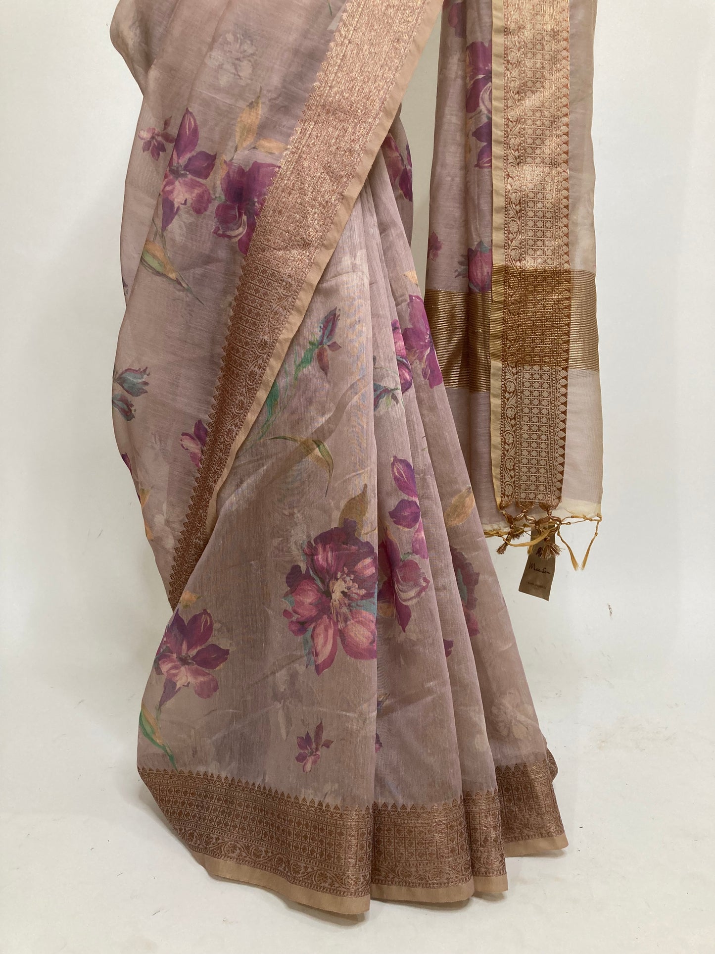 Plum Digital Printing Chanderi Saree