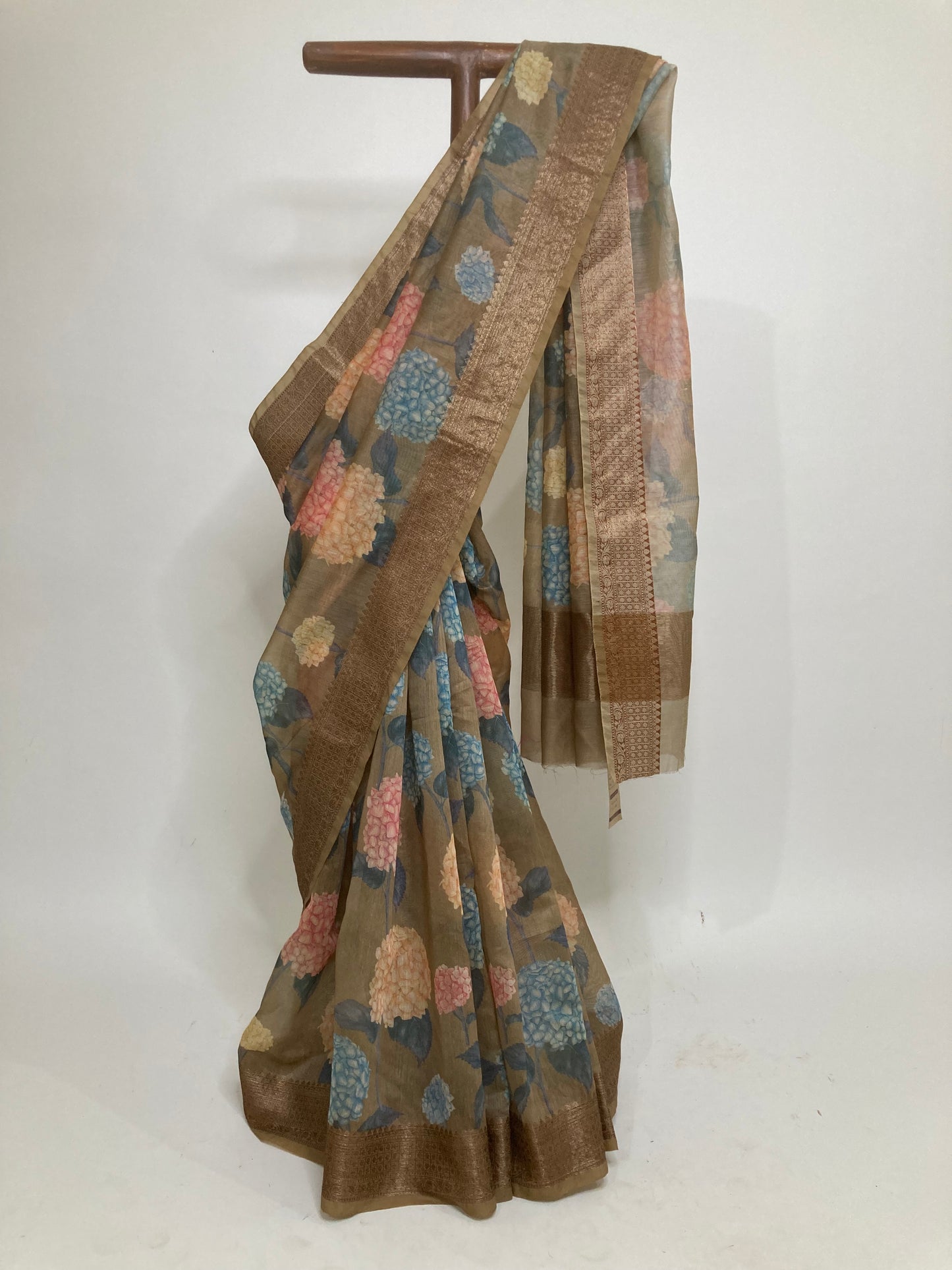 Light Brown Digital Print Chanderi Saree