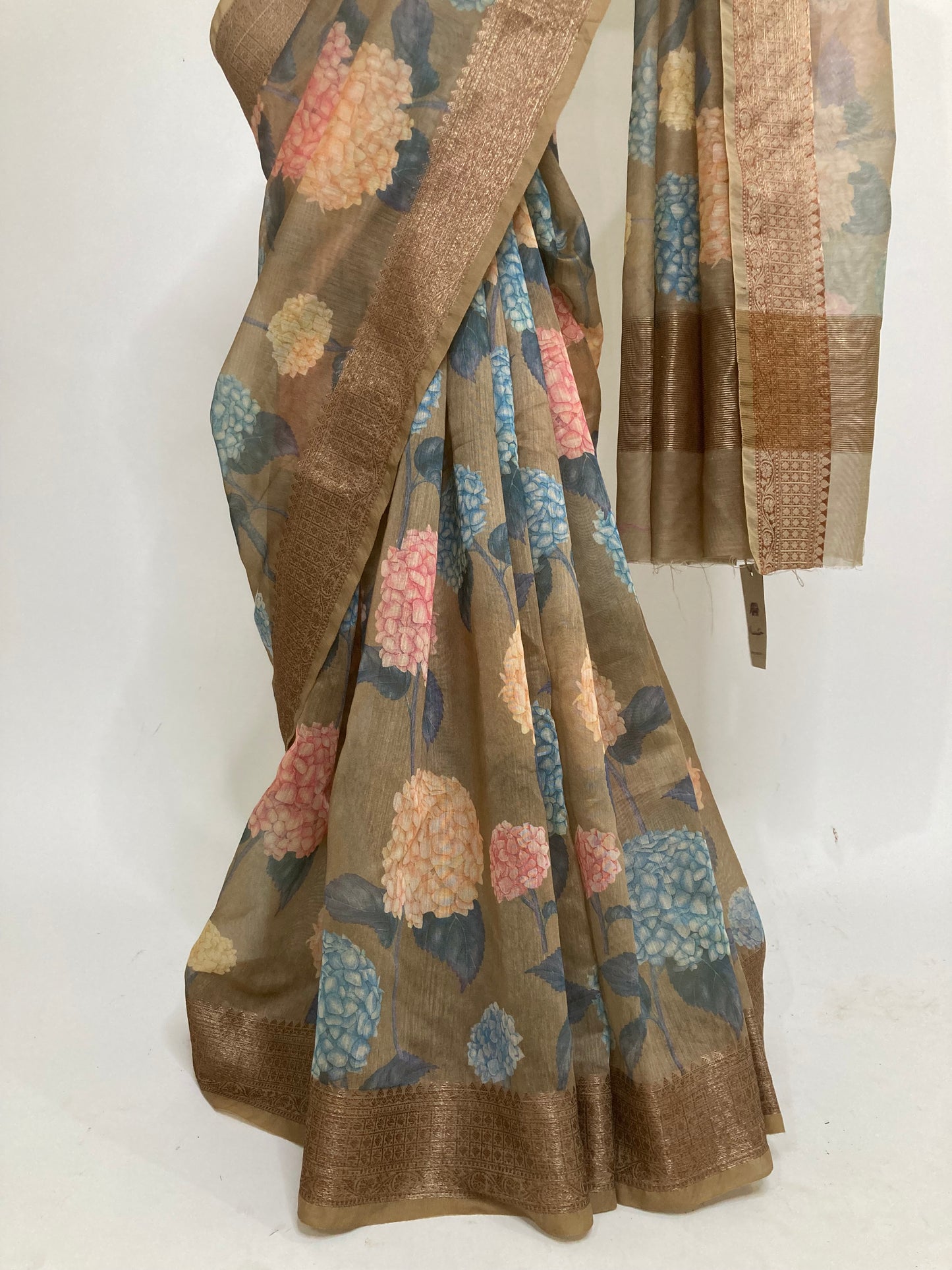 Light Brown Digital Print Chanderi Saree