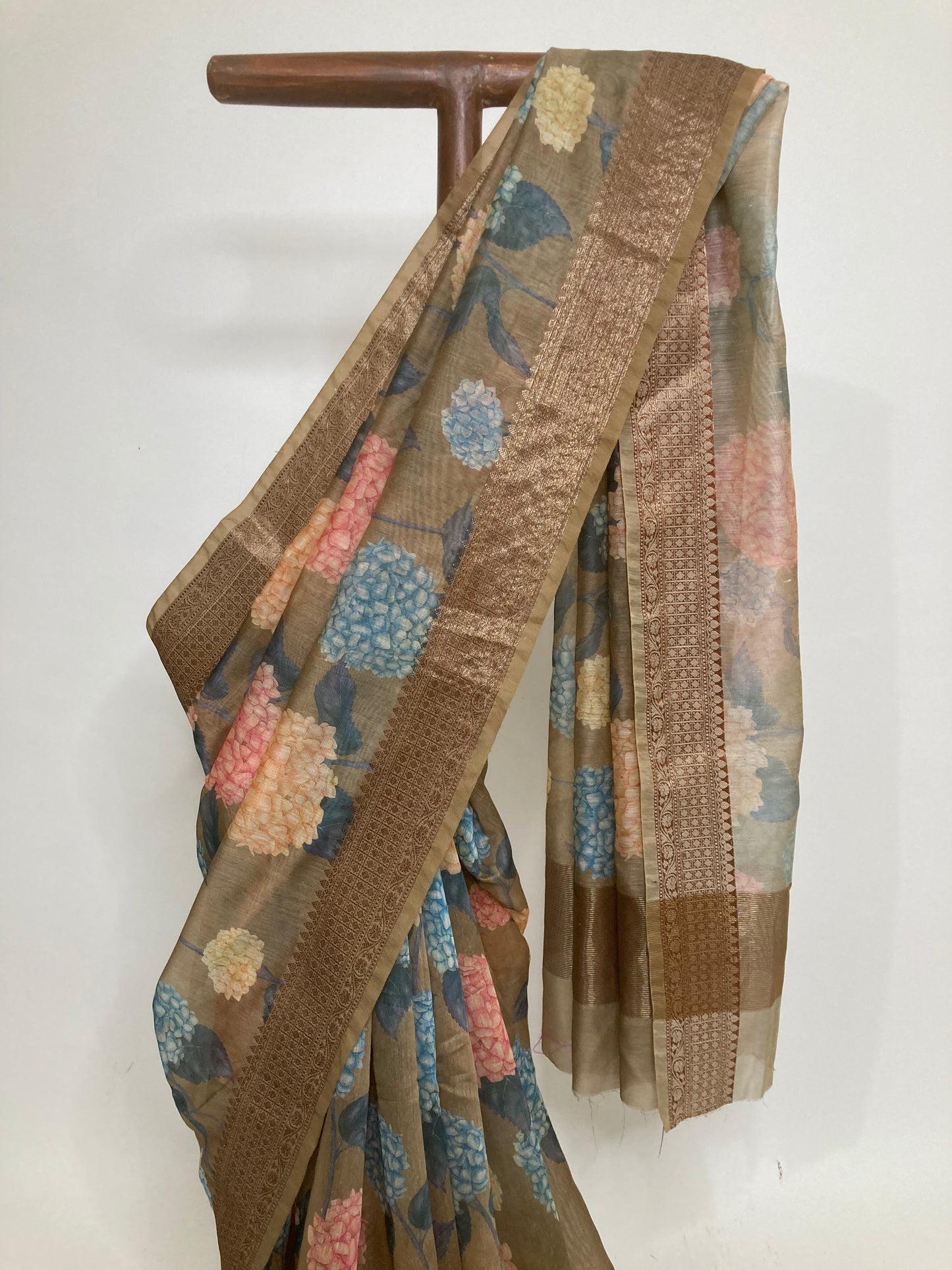 Light Brown Digital Print Chanderi Saree