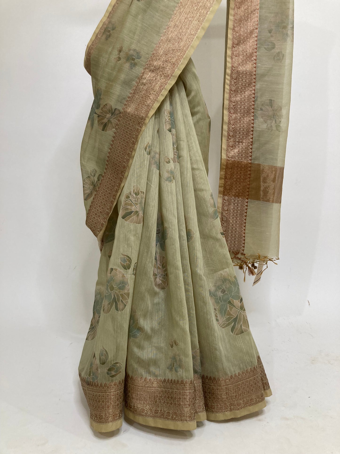 Olive Digital Print Chanderi Saree