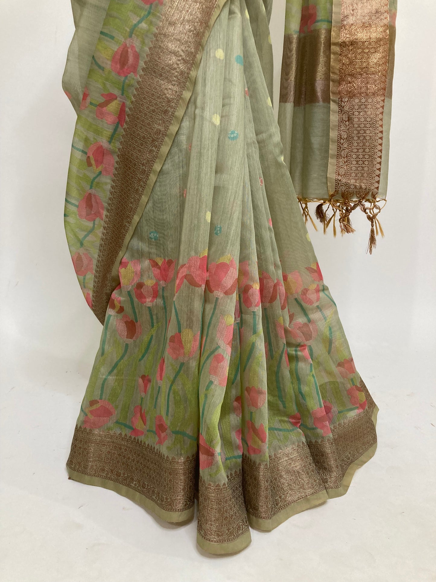Seafoam Digital Print Chanderi Saree