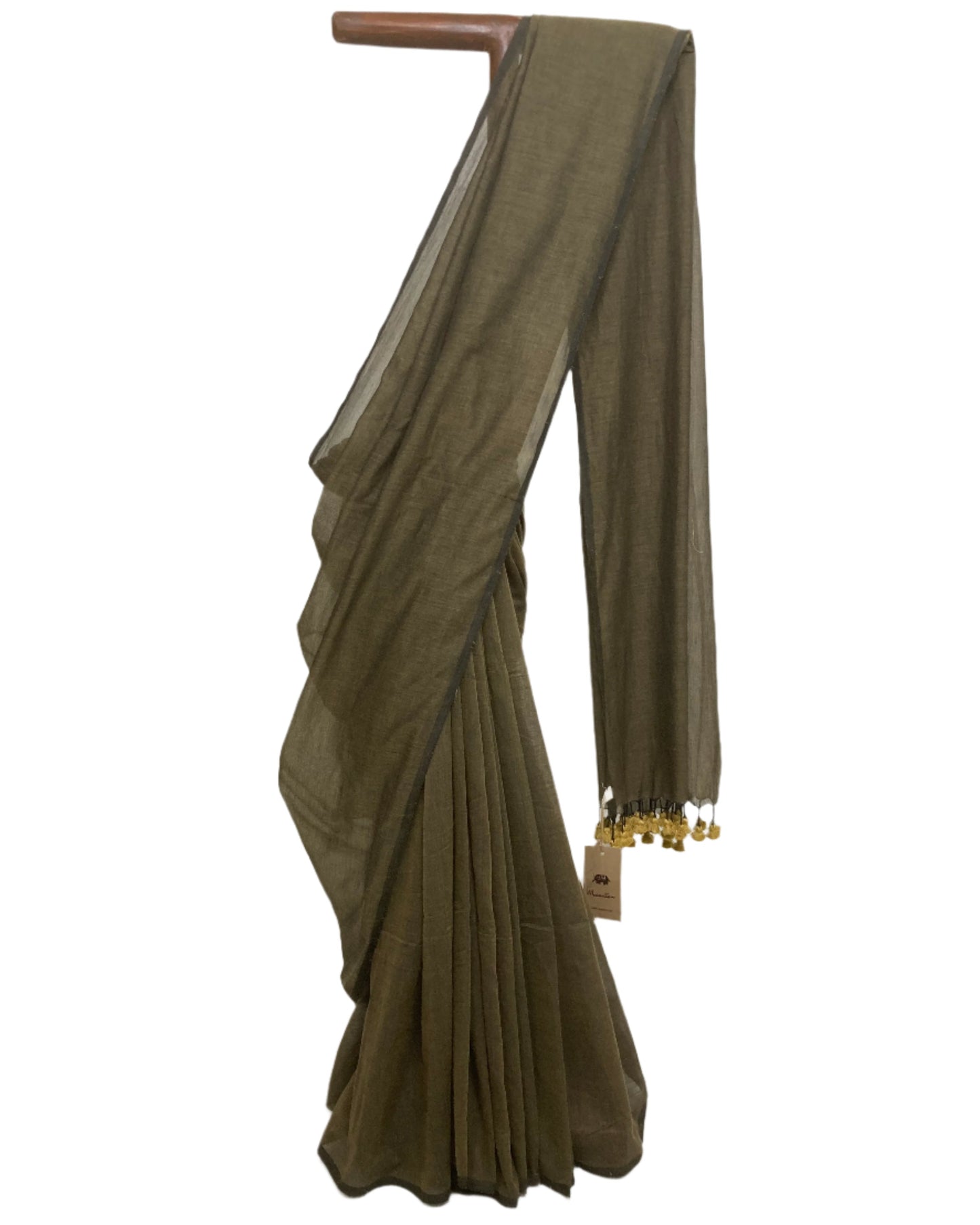 Ash Brown Mul Cotton Saree