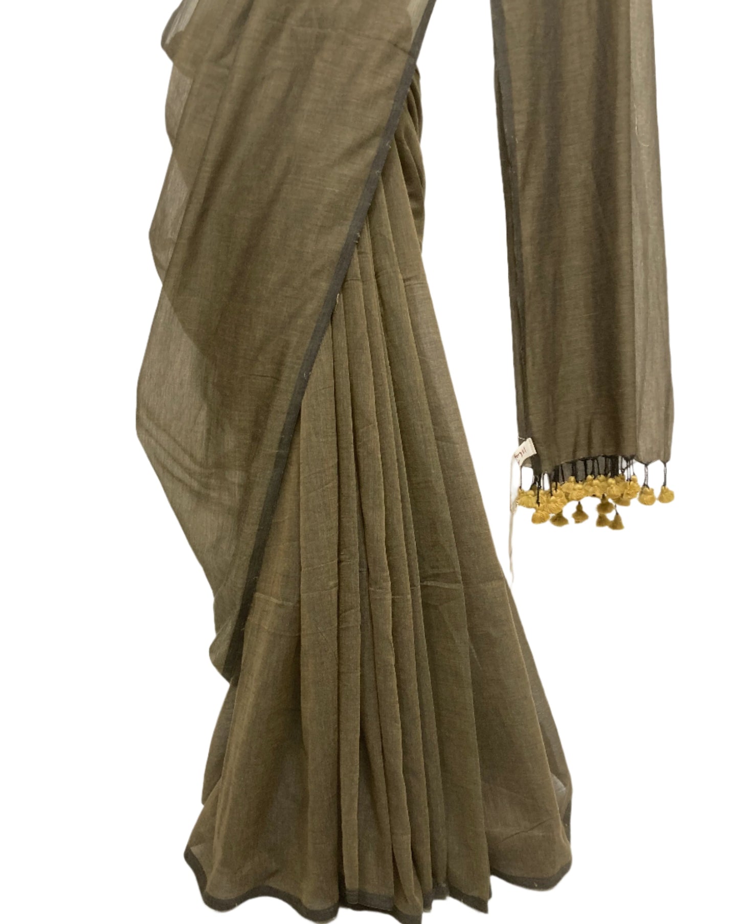 Ash Brown Mul Cotton Saree