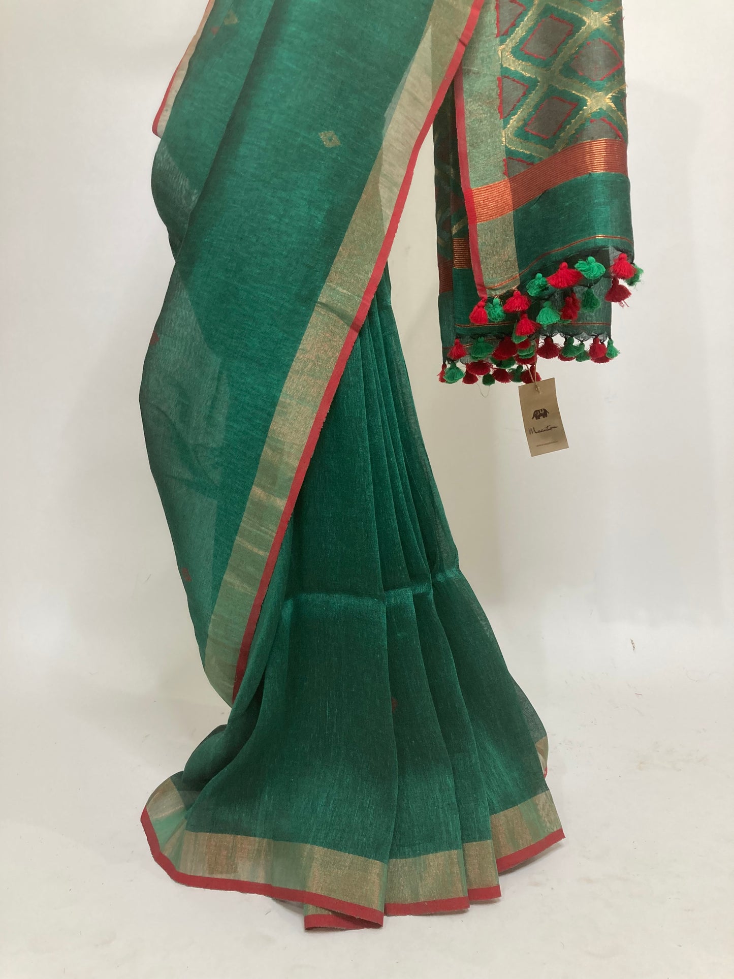 Green Organic Linen Saree