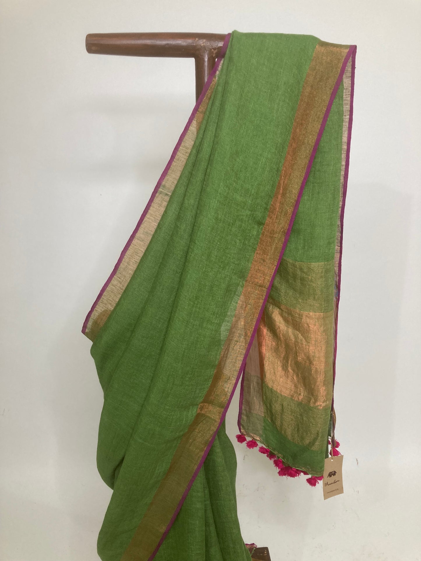 Forest Green Handloom Linen Saree