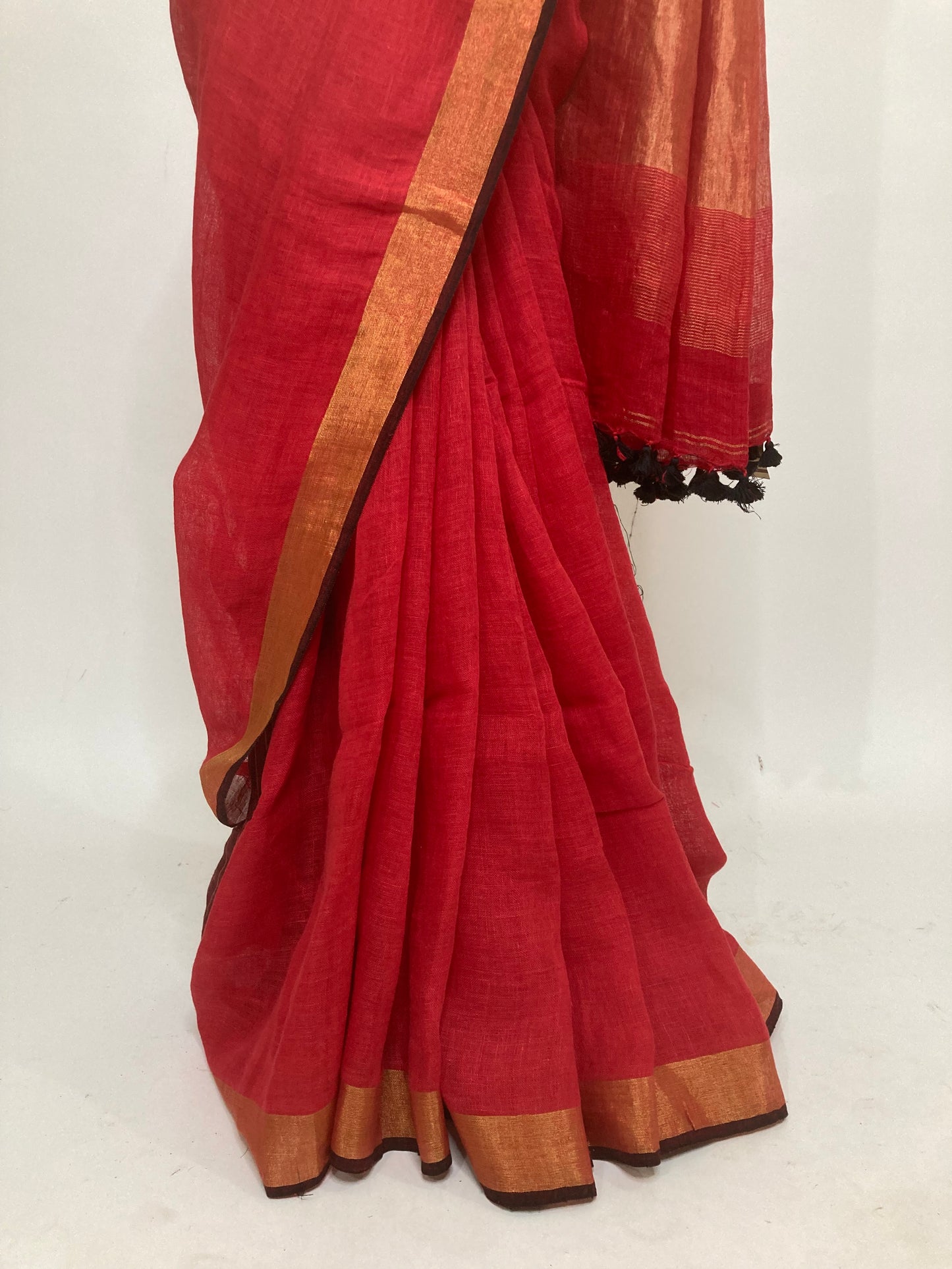 Candy Apple Red Handloom Linen Saree