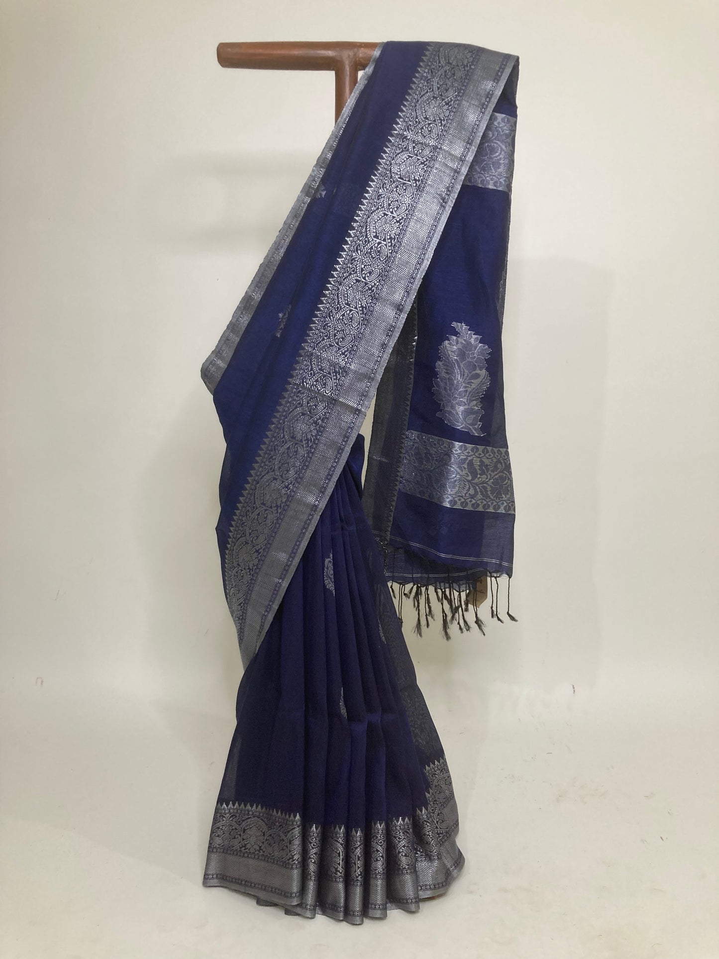 Navy Blue Organic Linen Saree