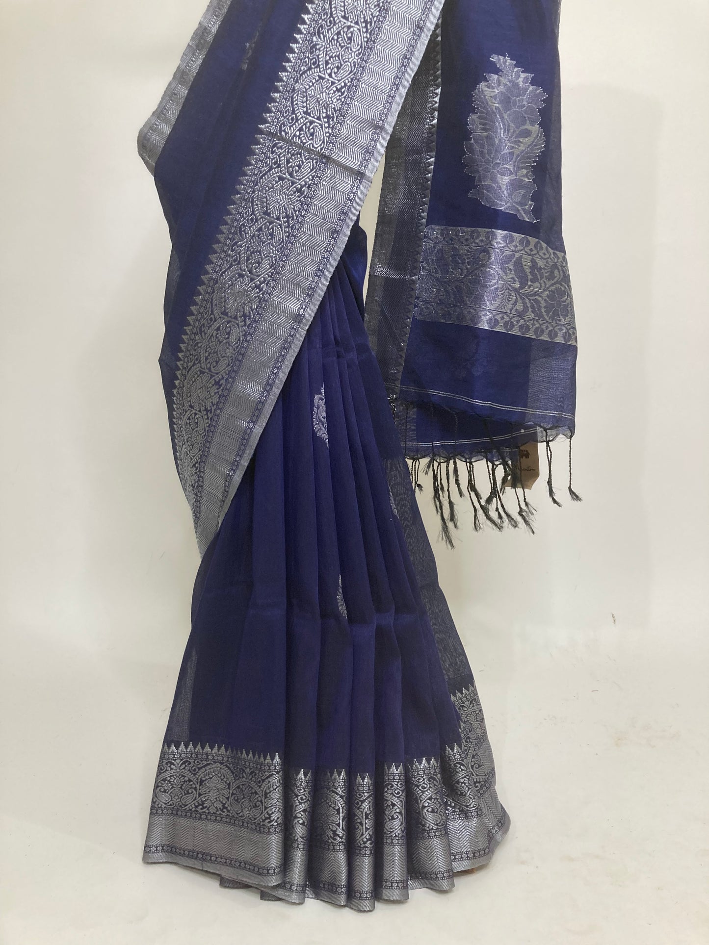 Navy Blue Organic Linen Saree