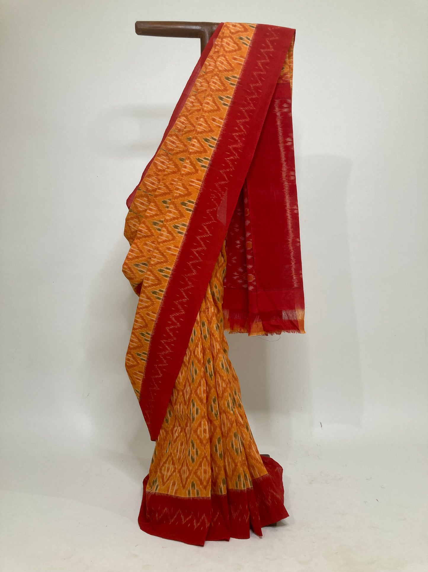 Orange Pochampally Ikkat Saree