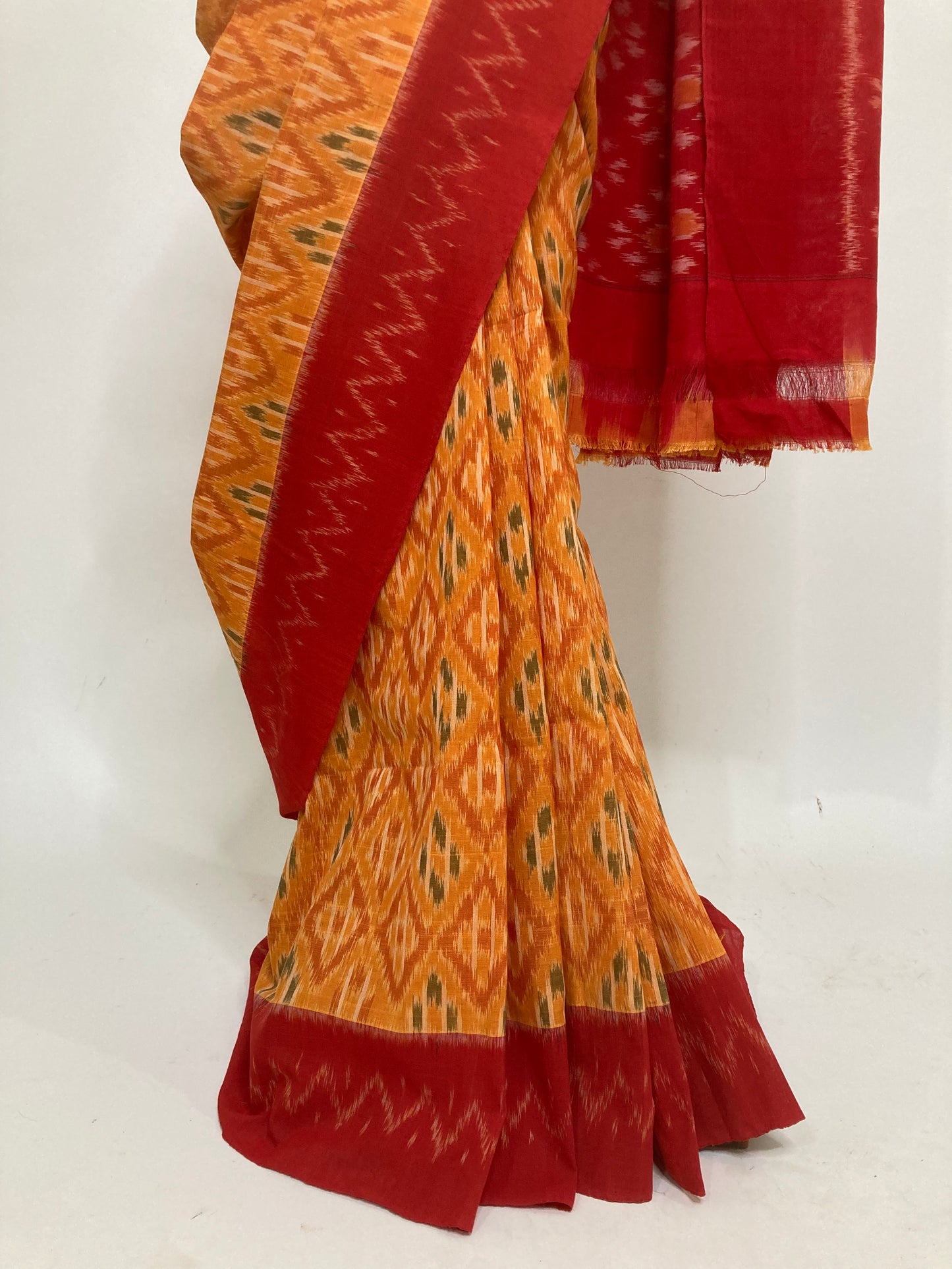 Orange Pochampally Ikkat Saree