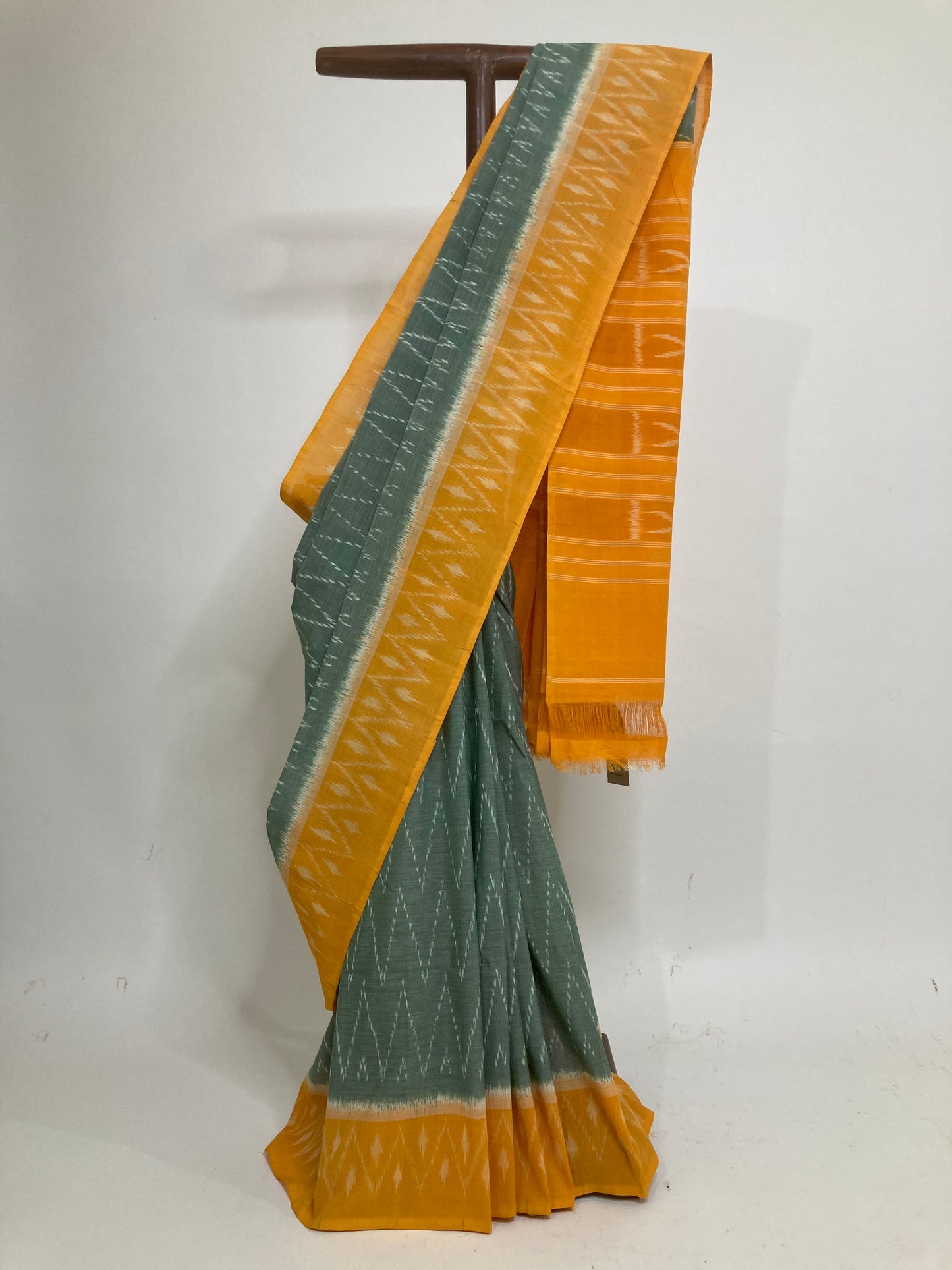 Sage Green Pochampally Ikkat Saree