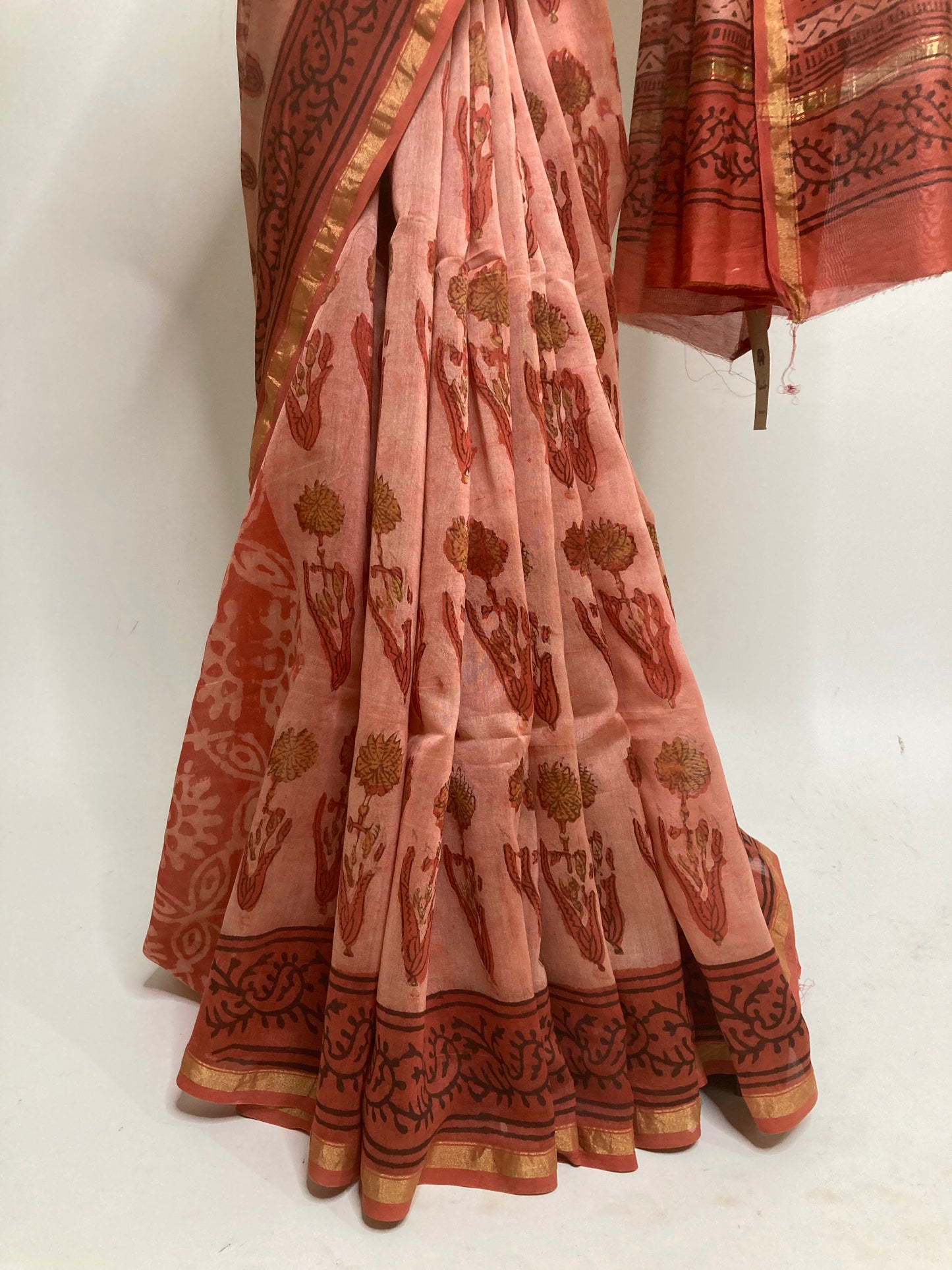 Cinnabar Block-Printed Chanderi Saree