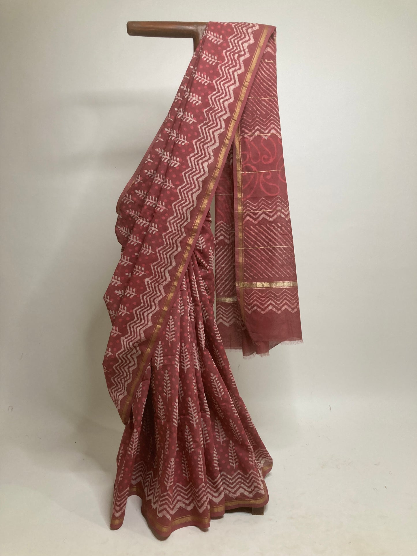 Ruby Block-Printed Chanderi Saree