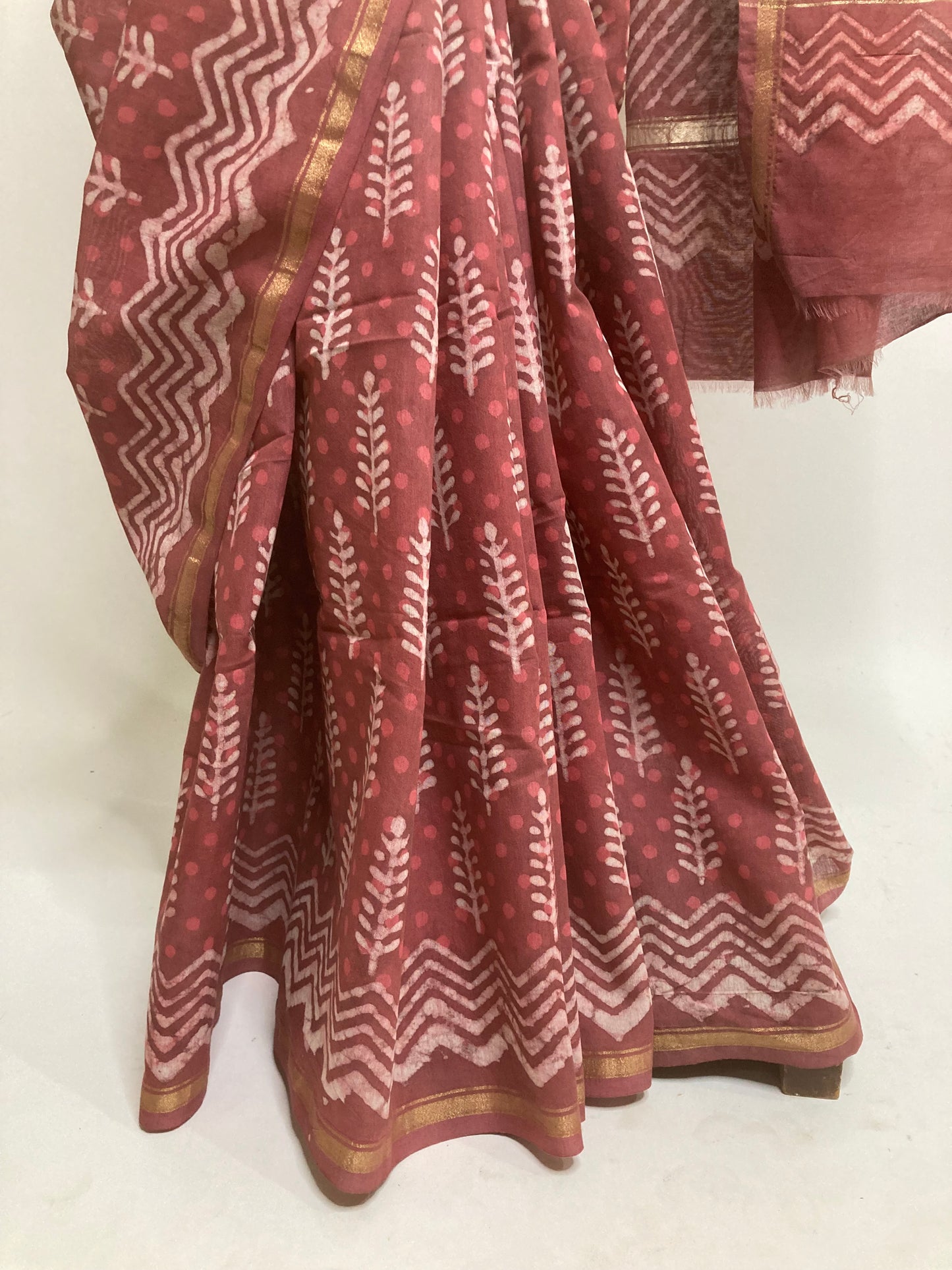 Ruby Block-Printed Chanderi Saree