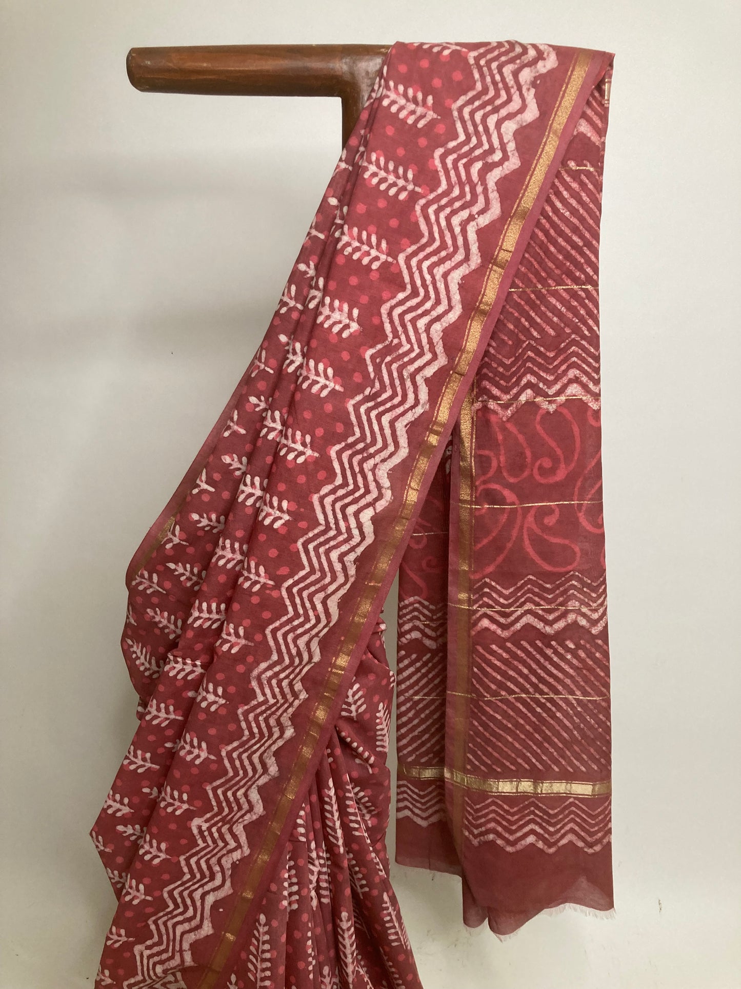 Ruby Block-Printed Chanderi Saree