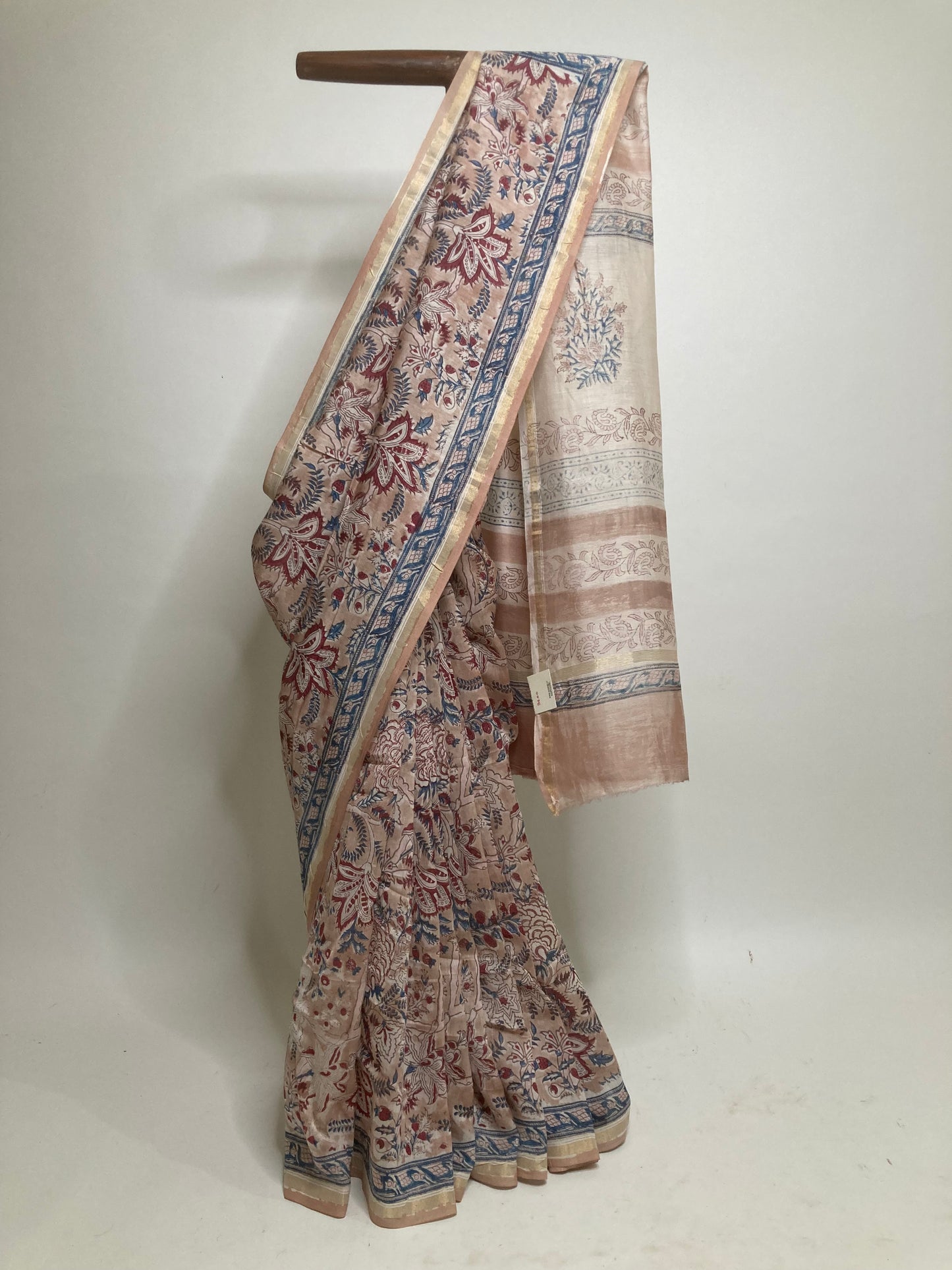 Tan Block-Printed Chanderi Saree