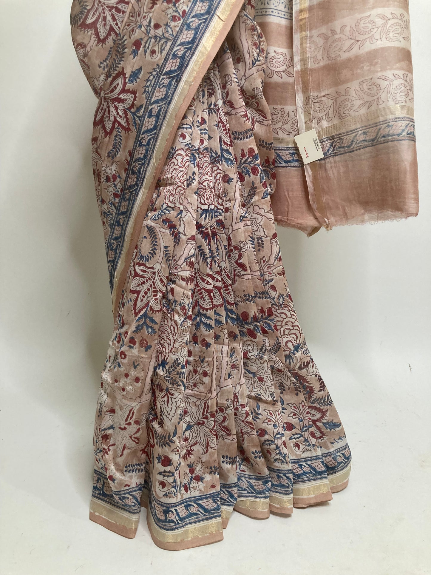 Tan Block-Printed Chanderi Saree